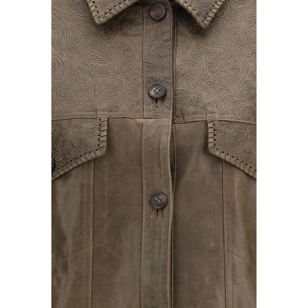 Golden Goose Brown Calf Leather Bos Taurus Leather Jacket Golden Goose