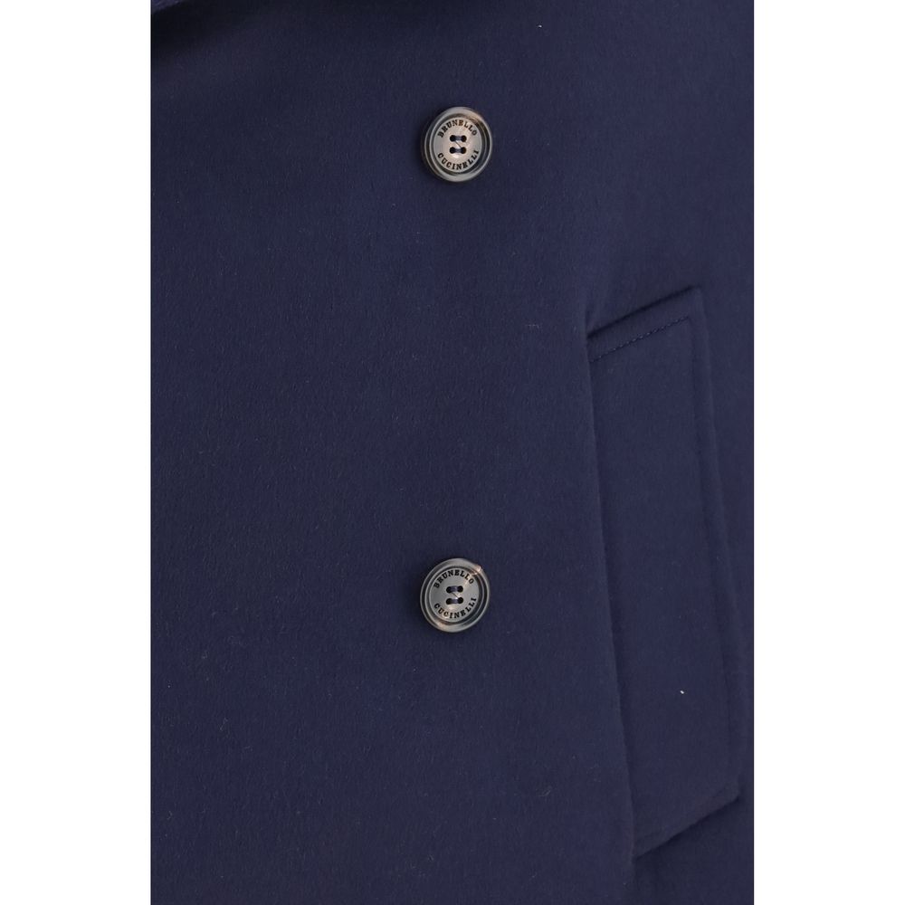 Brunello Cucinelli Blue Wool Oves Aries Coat Brunello Cucinelli