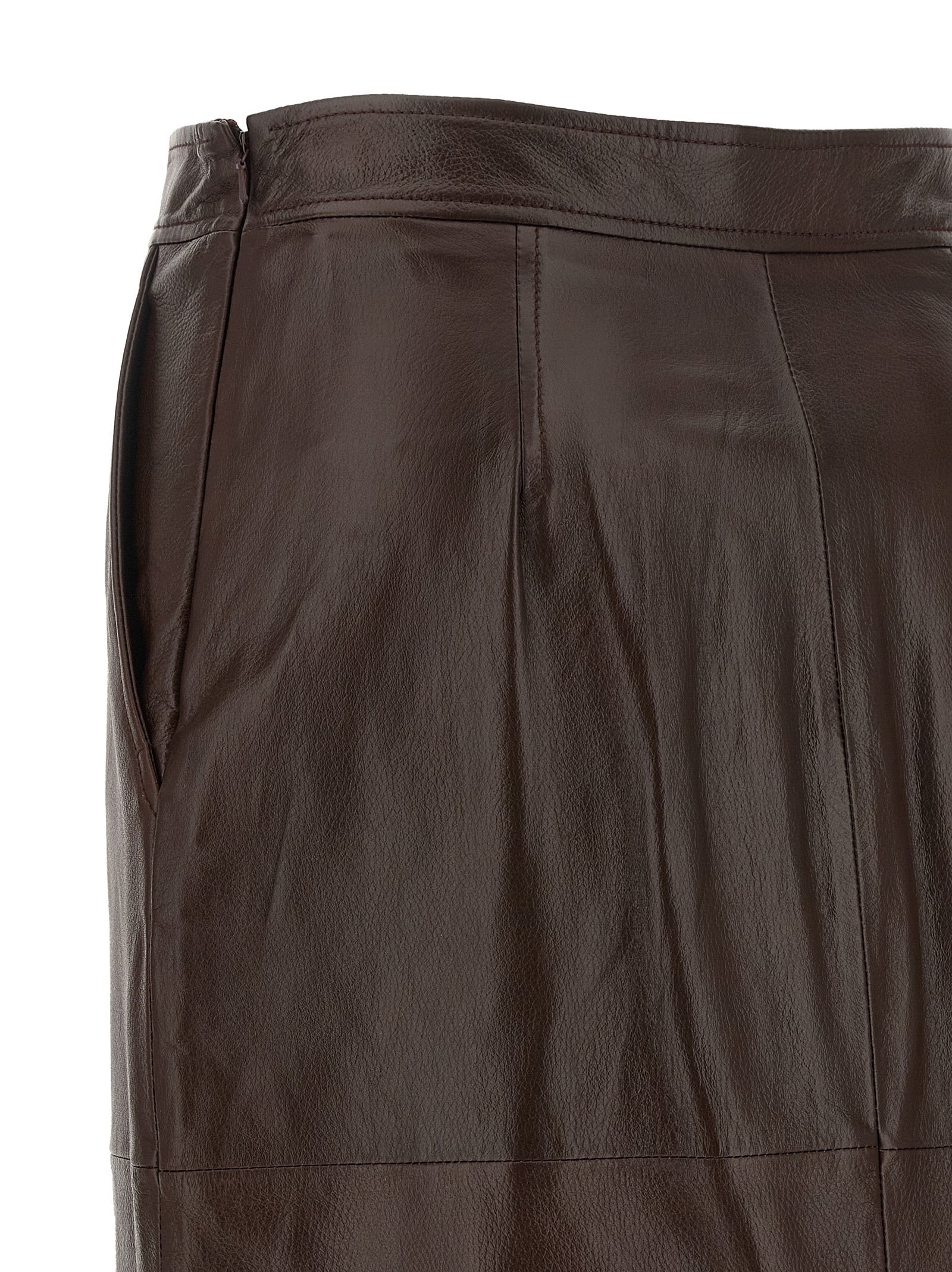 Max Mara Brown Lamb Leather Midi Skirt Max Mara