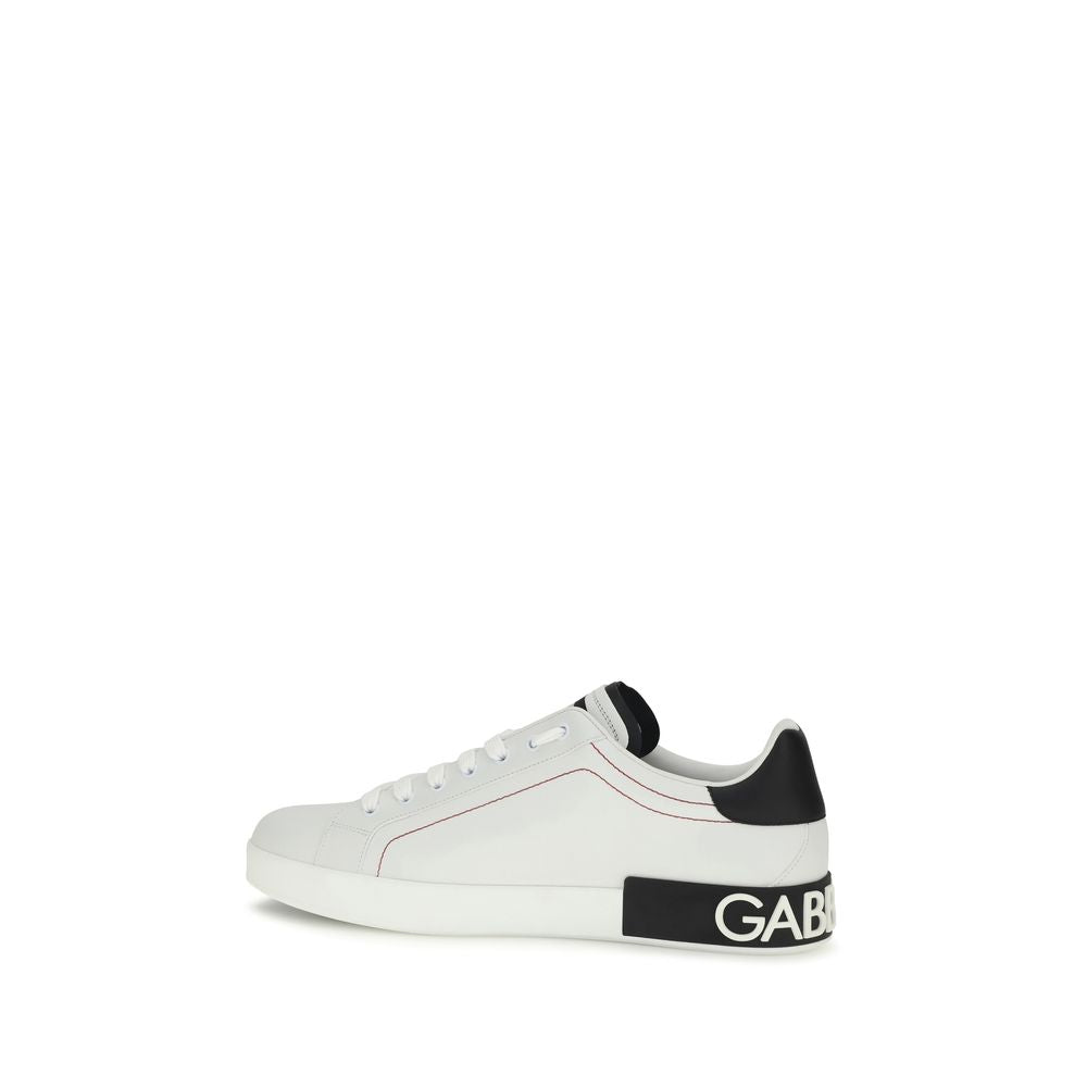 Dolce & Gabbana White Calf Leather Bos Taurus Low Top Sneakers