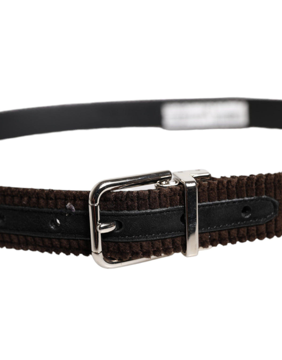 Dolce & Gabbana Men Brown Velvet Ridged Silver Buckle Belt