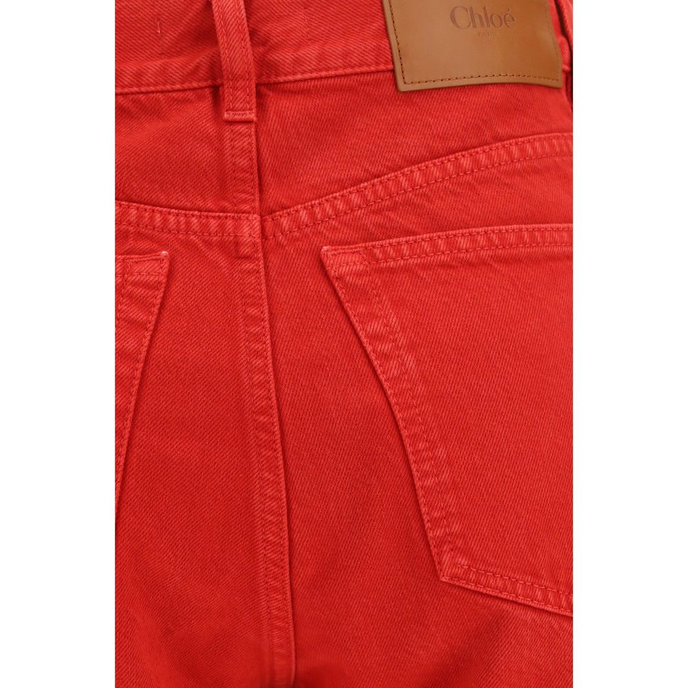 Chloé Red Cotton Slim Fit Jeans