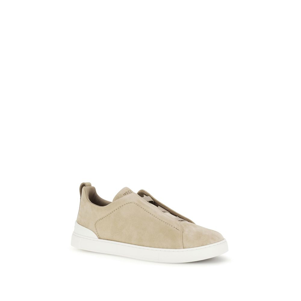 ZEGNA Beige Calf Leather Bos Taurus Low Top Sneakers