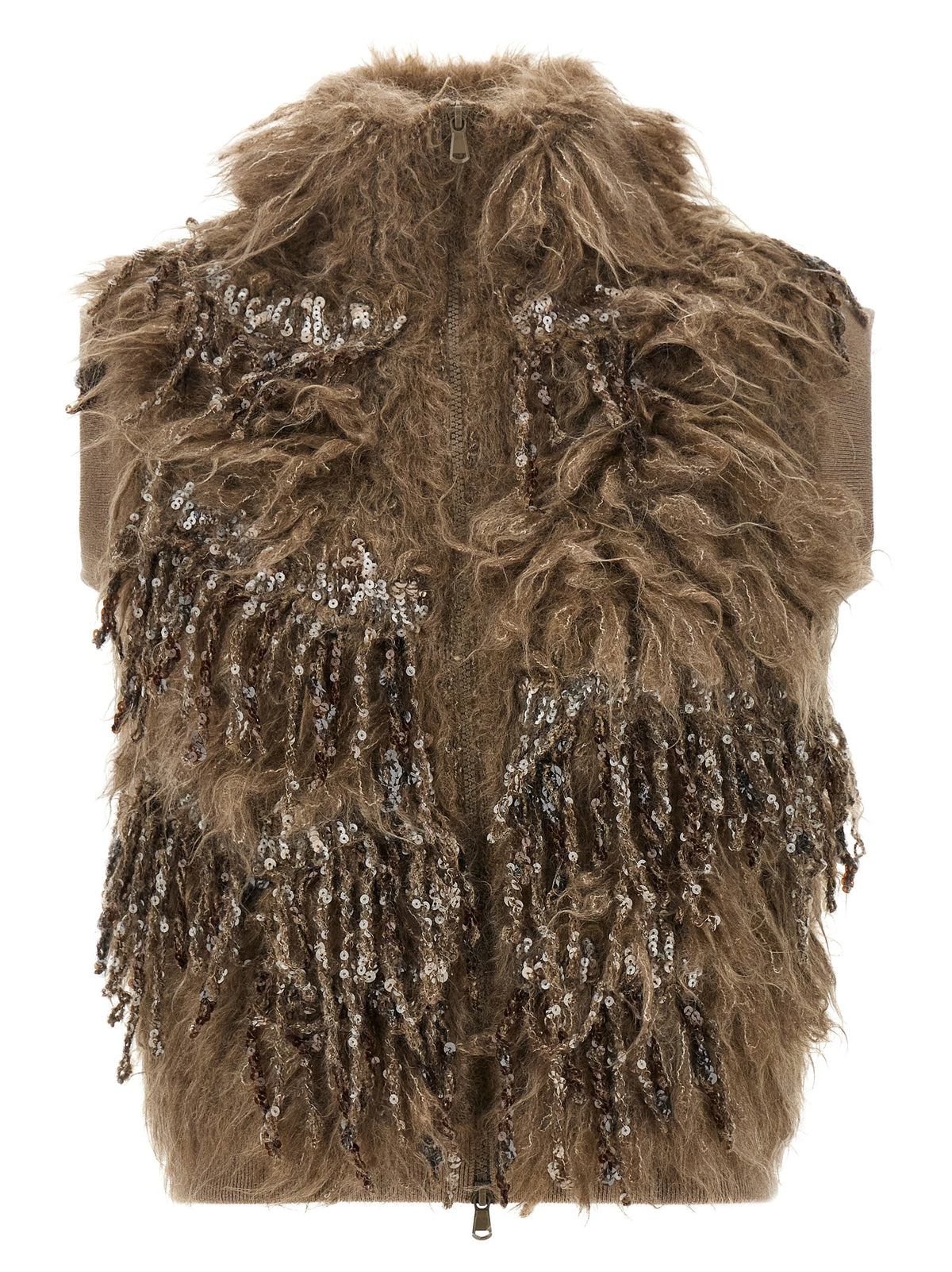 Brunello Cucinelli Brown Wool Sleeveless Jacket