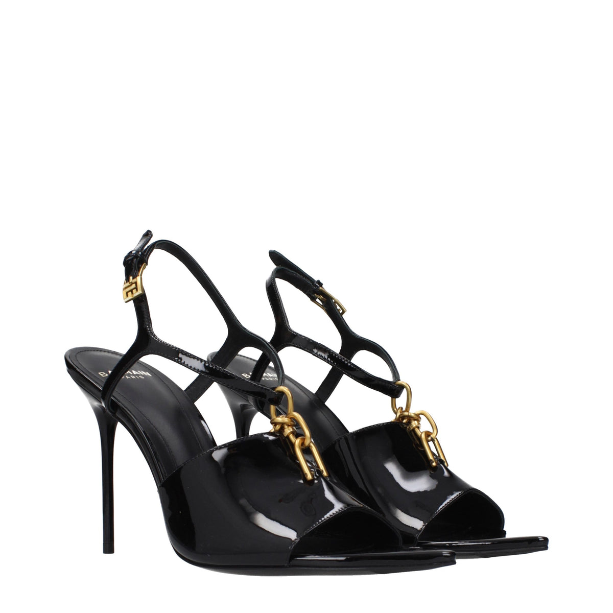 Balmain Black Leather Stiletto Heel Sandals