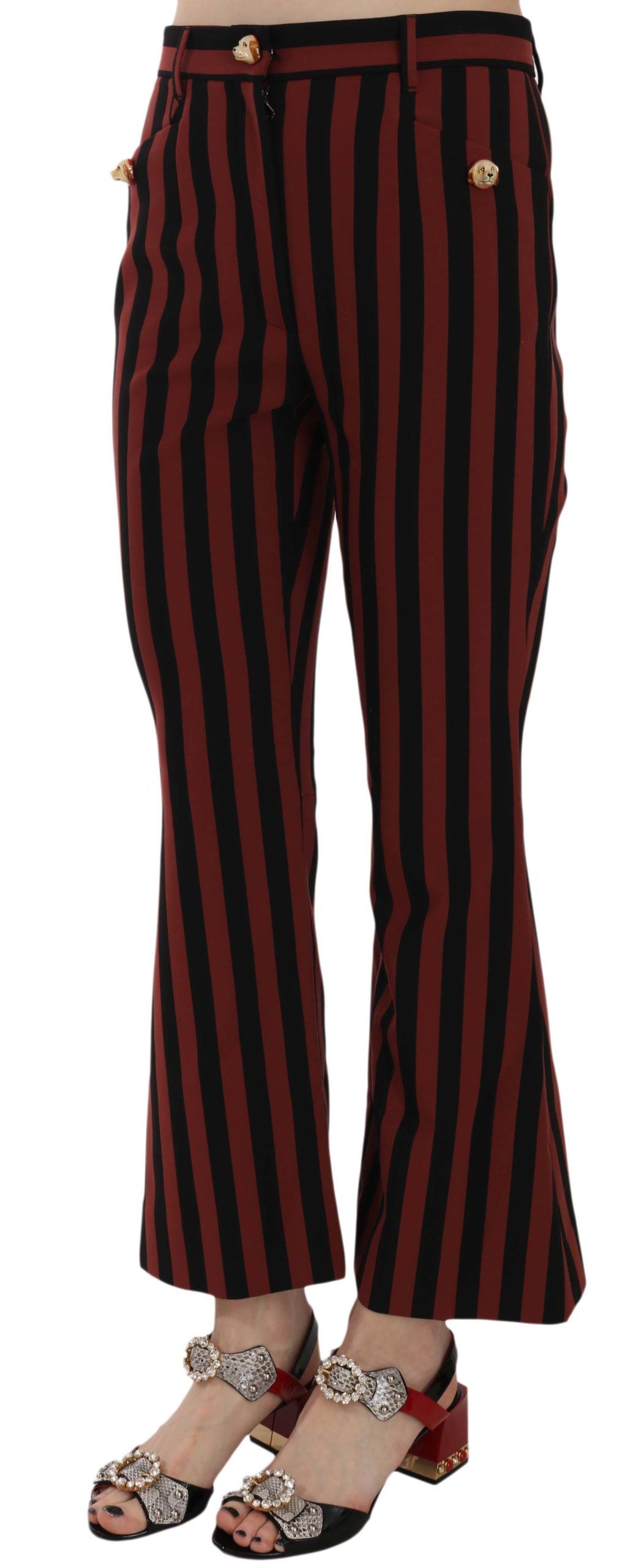 Dolce & Gabbana Black Amaranth Stripe Cropped Flared Pants Dolce & Gabbana