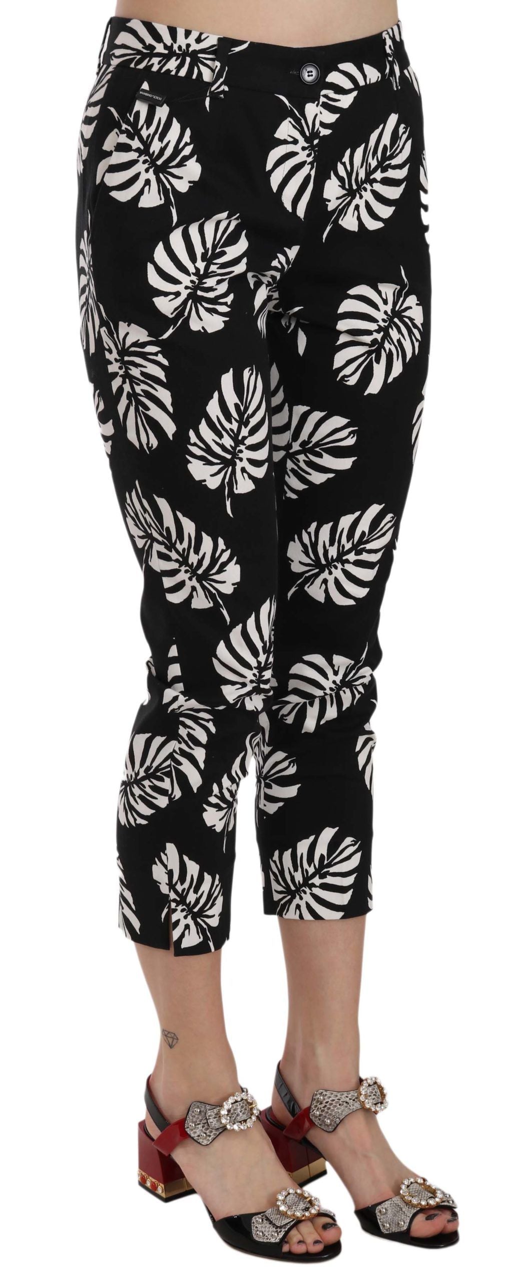 Dolce & Gabbana Black Palm Leaf Print Skinny Pants Dolce & Gabbana