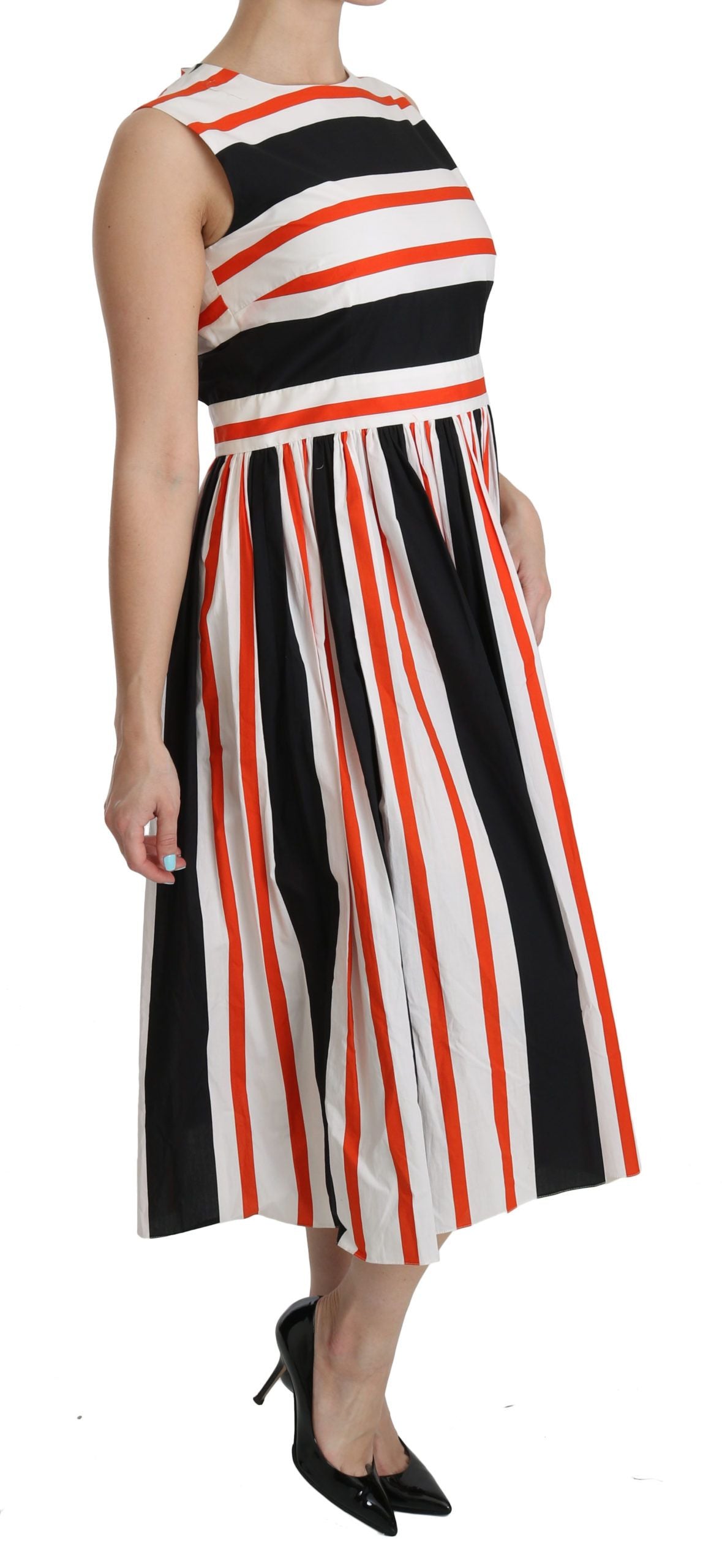 Dolce & Gabbana Multicolor Stripes A-Line Pleated Midi Dress Dolce & Gabbana