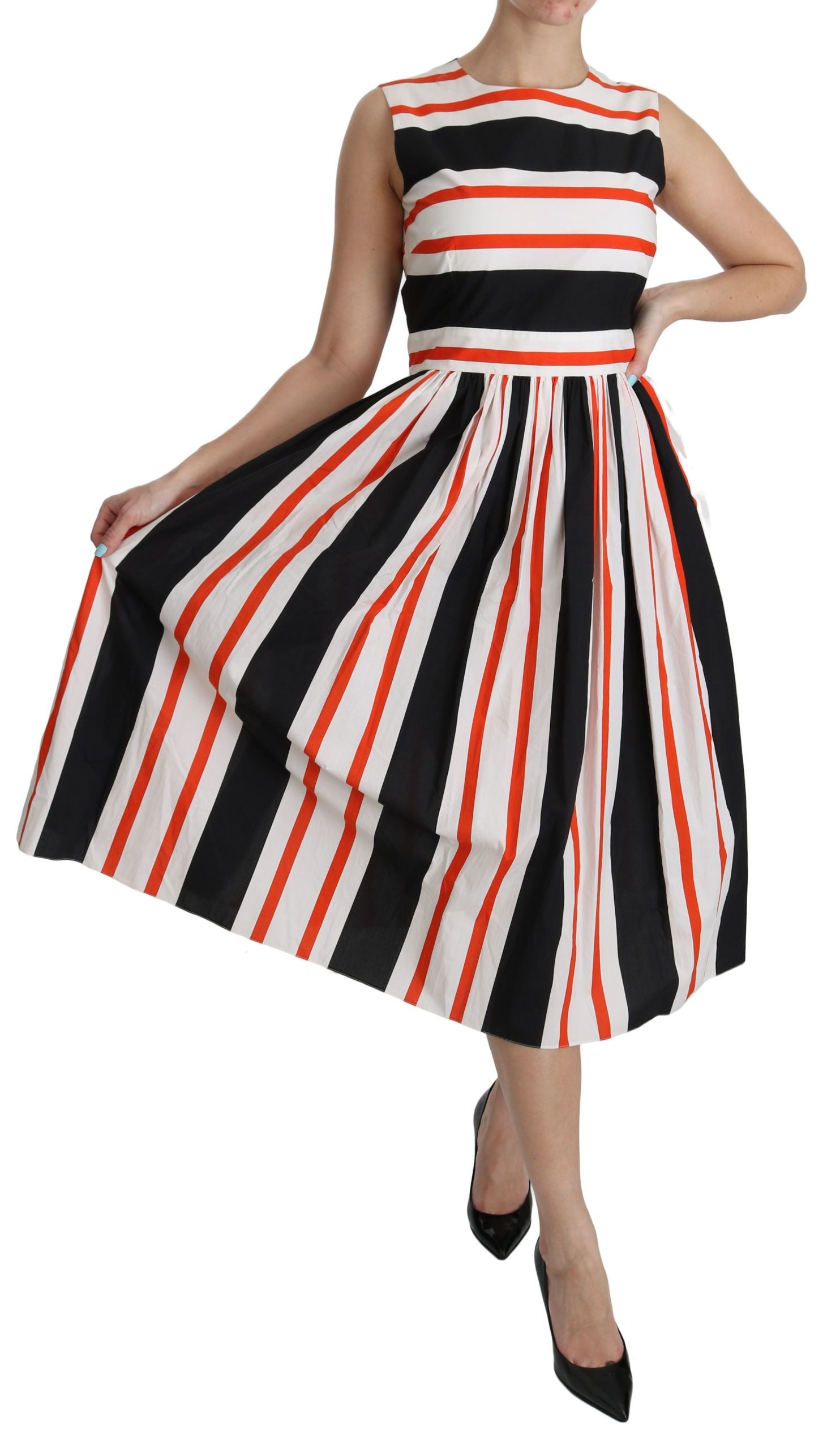 Dolce & Gabbana Multicolor Stripes A-Line Pleated Midi Dress Dolce & Gabbana