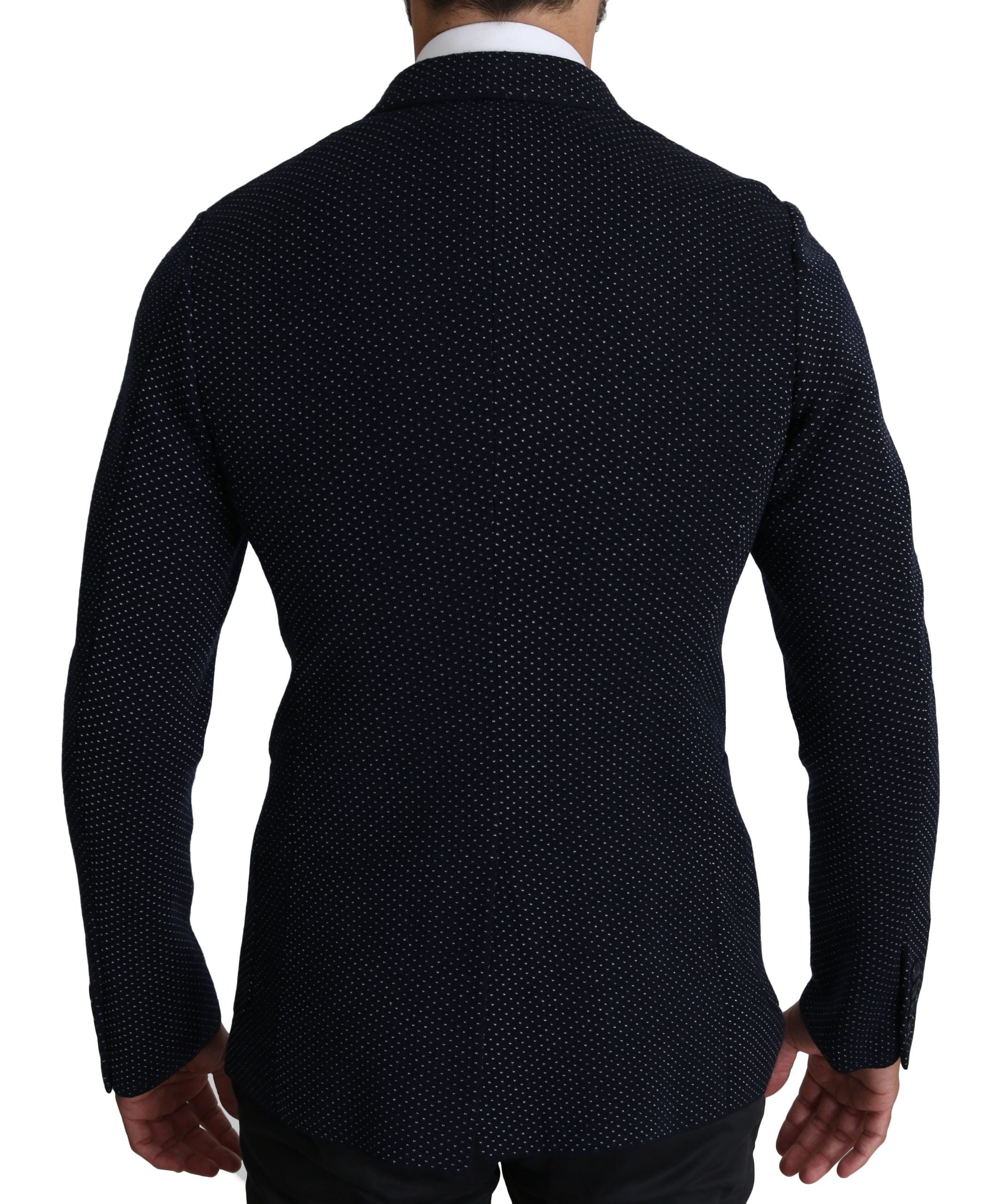 Dolce & Gabbana Dark Blue Dotted Double Breasted Coat Blazer Dolce & Gabbana