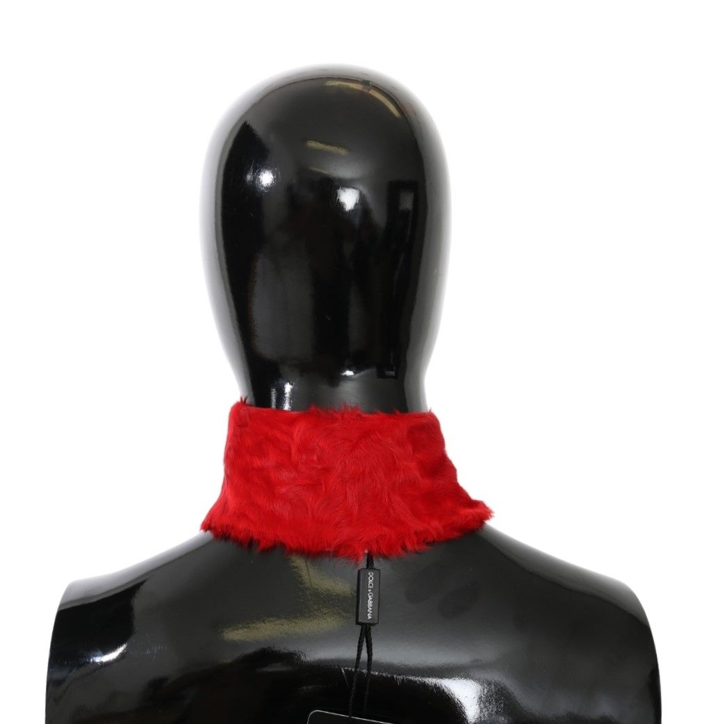 Dolce & Gabbana Red Fur Neck Collar Wrap Lambskin Scarf Dolce & Gabbana