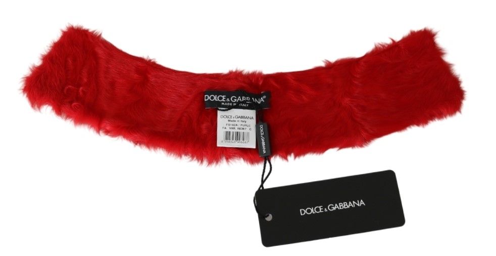 Dolce & Gabbana Red Fur Neck Collar Wrap Lambskin Scarf Dolce & Gabbana