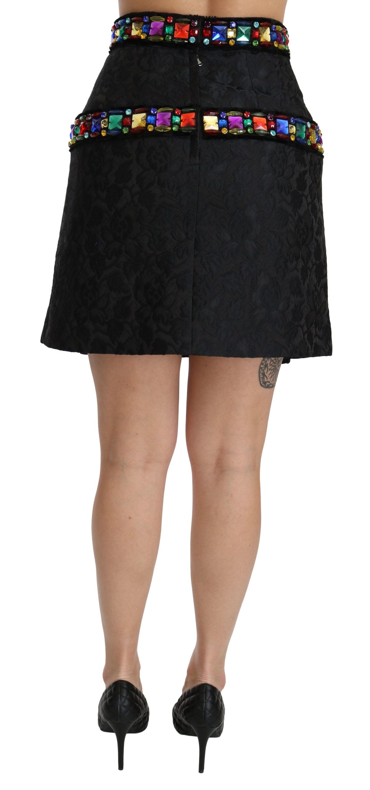 Dolce & Gabbana Black Crystal Embellished High Waist Skirt Dolce & Gabbana