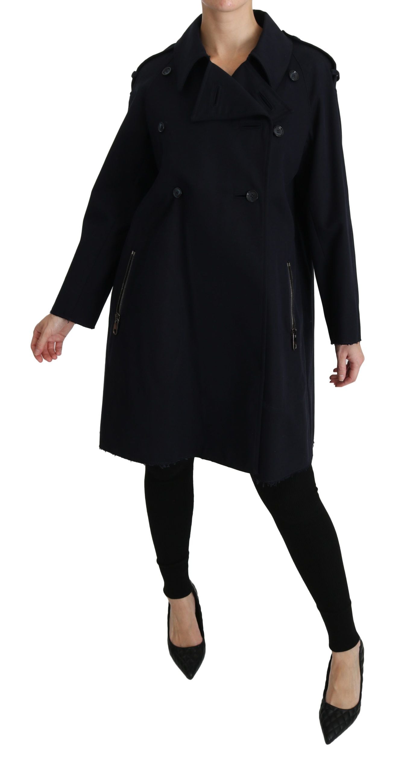 Dolce & Gabbana Coat Blue Cotton Women Trench Jacket Dolce & Gabbana