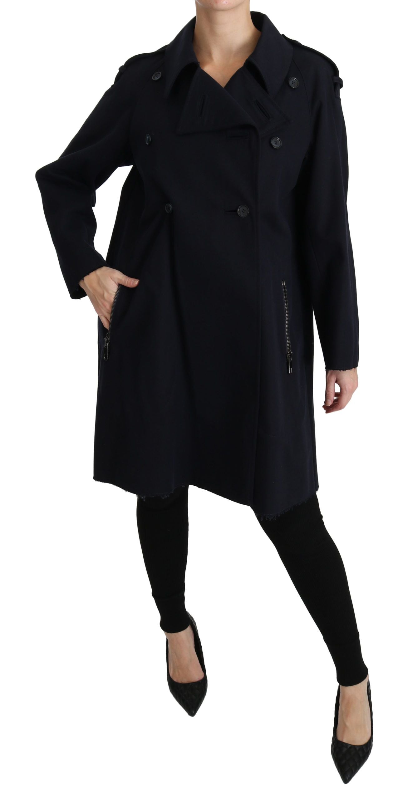 Dolce & Gabbana Coat Blue Cotton Women Trench Jacket Dolce & Gabbana