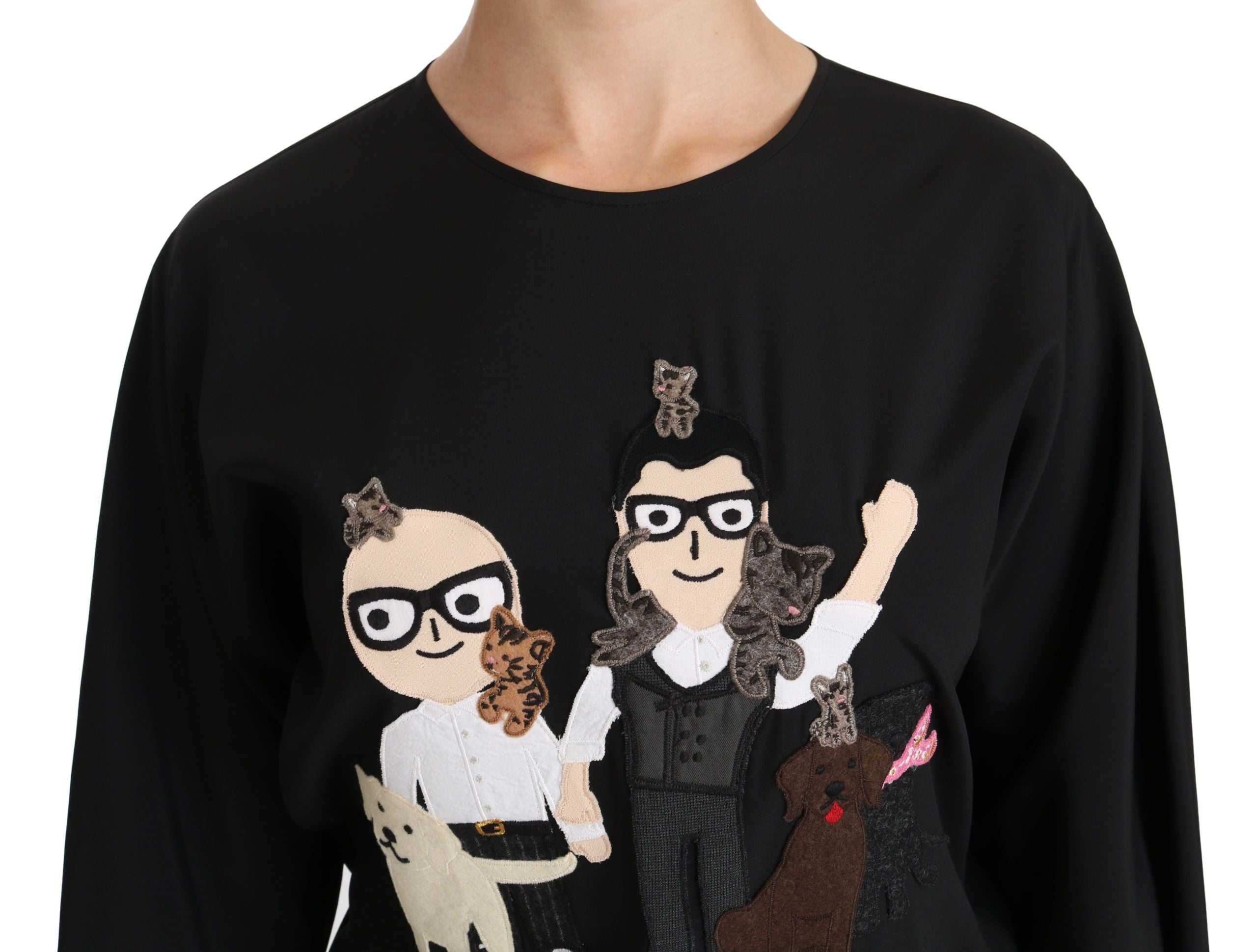 Dolce & Gabbana Black #dgfamily Top T-shirt Silk Blouse Dolce & Gabbana
