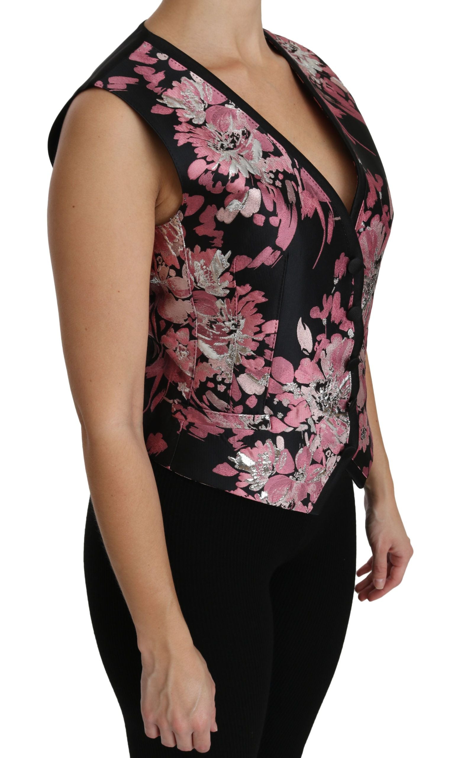 Dolce & Gabbana Black Pink Floral Waistcoat Vest Blouse Top Dolce & Gabbana
