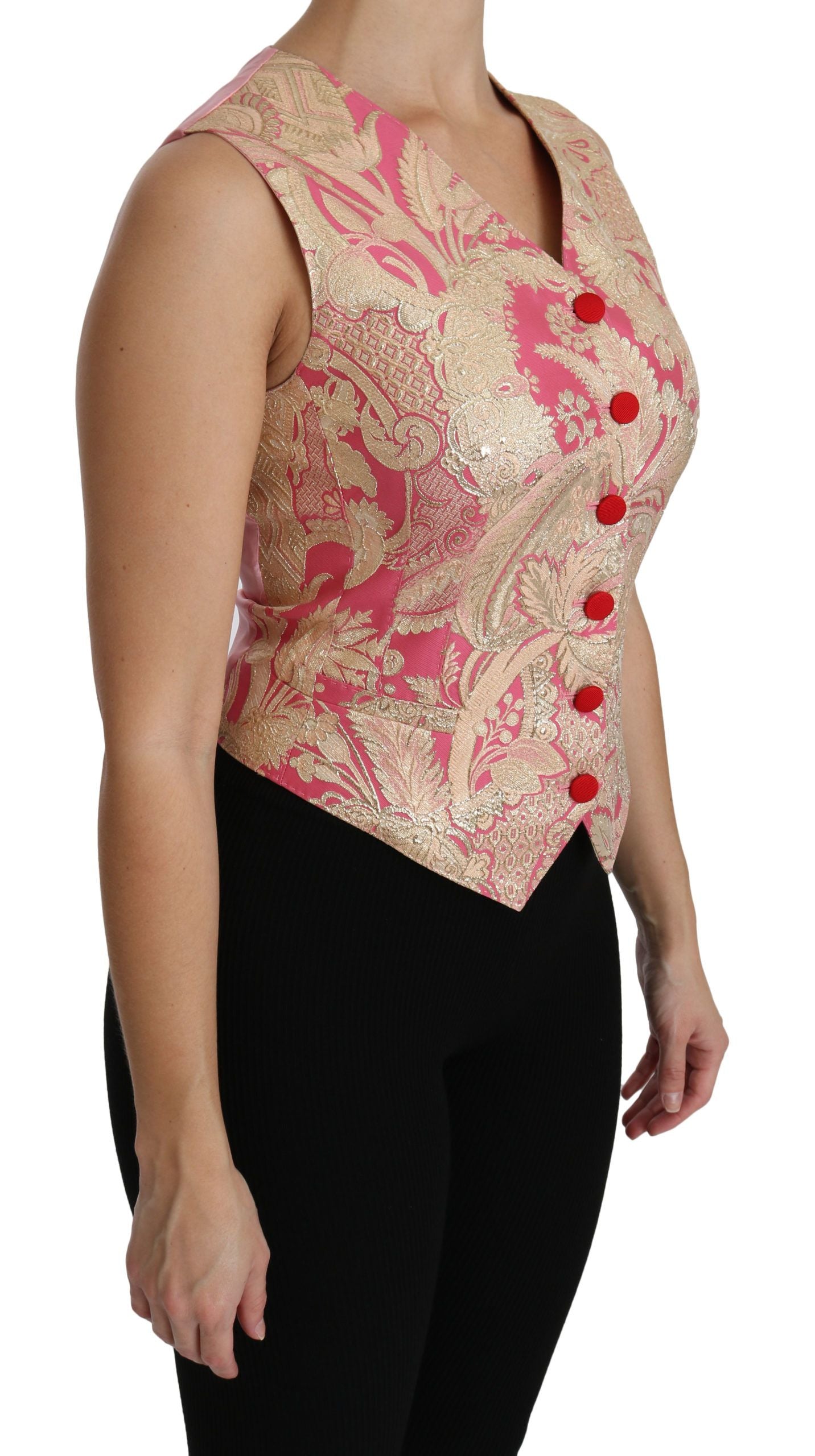 Dolce & Gabbana Pink Gold Brocade Waistcoat Vest Blouse Top Dolce & Gabbana