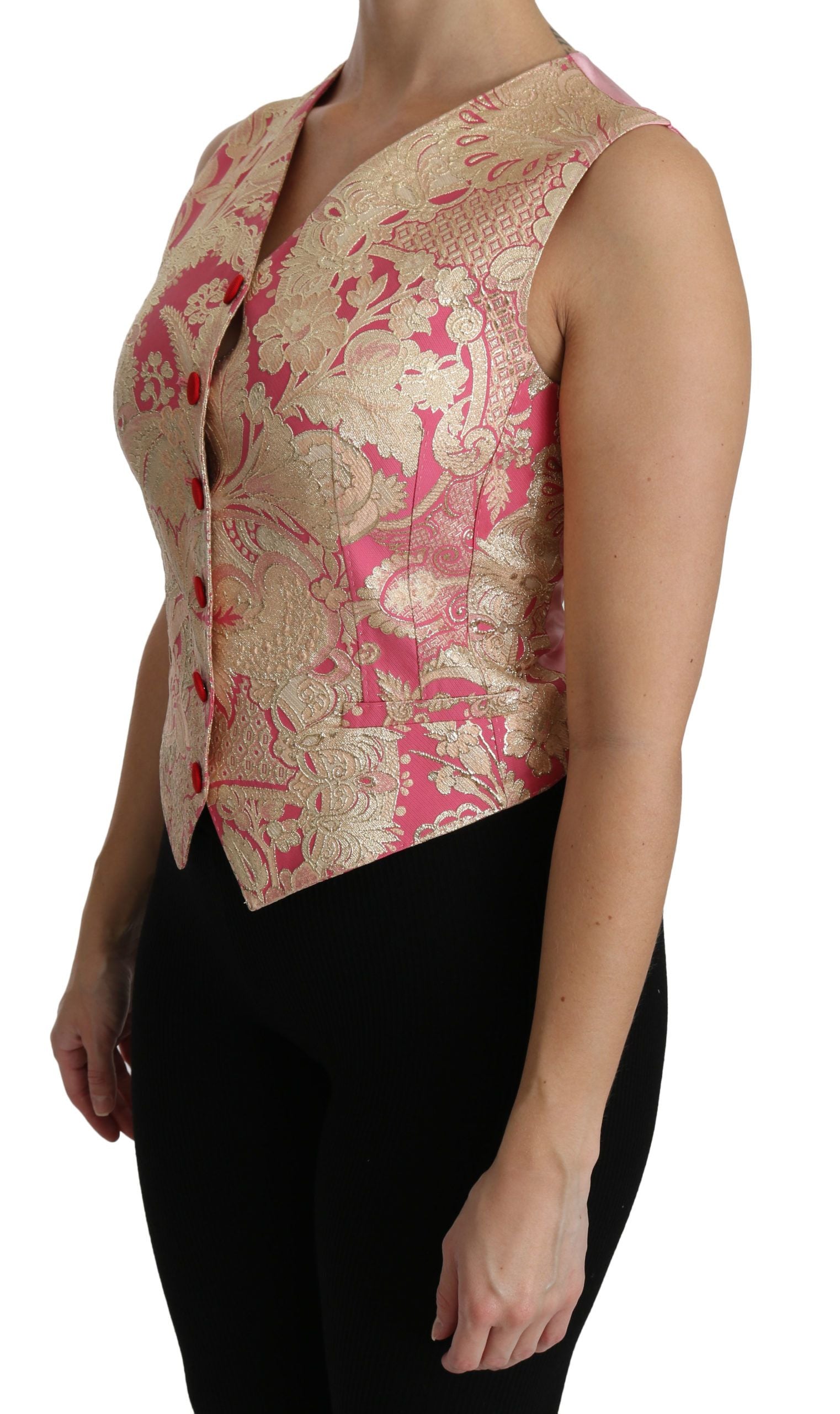 Dolce & Gabbana Pink Gold Brocade Waistcoat Vest Blouse Top Dolce & Gabbana