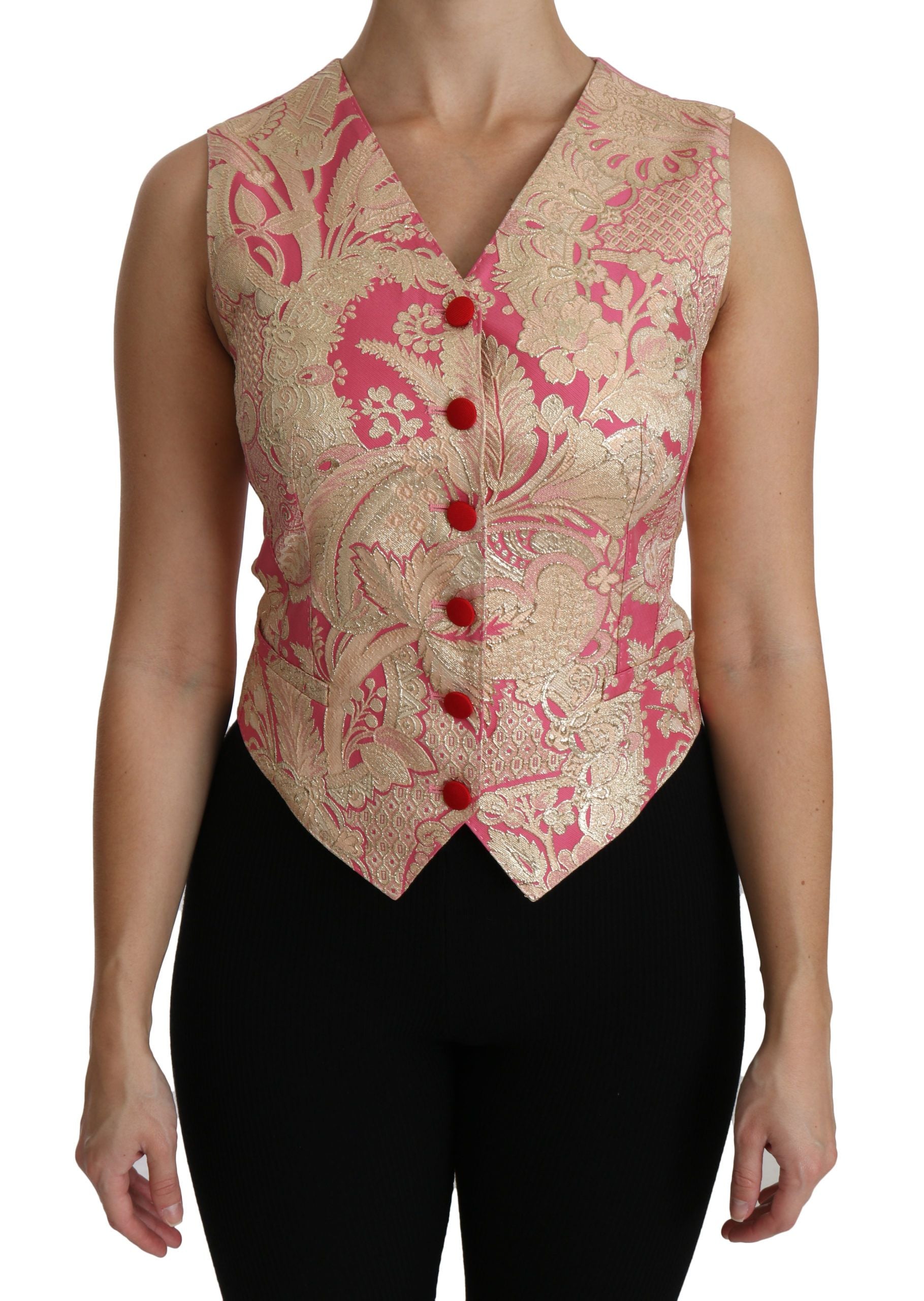 Dolce & Gabbana Pink Gold Brocade Waistcoat Vest Blouse Top Dolce & Gabbana