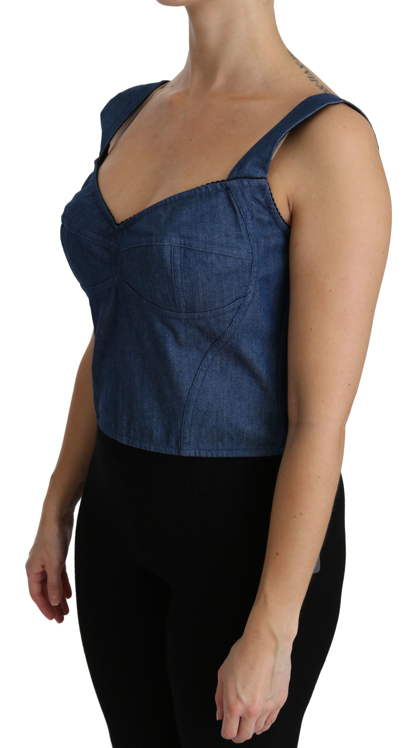 Dolce & Gabbana Blue Sleeveless Bustier Blouse Cotton Top Dolce & Gabbana