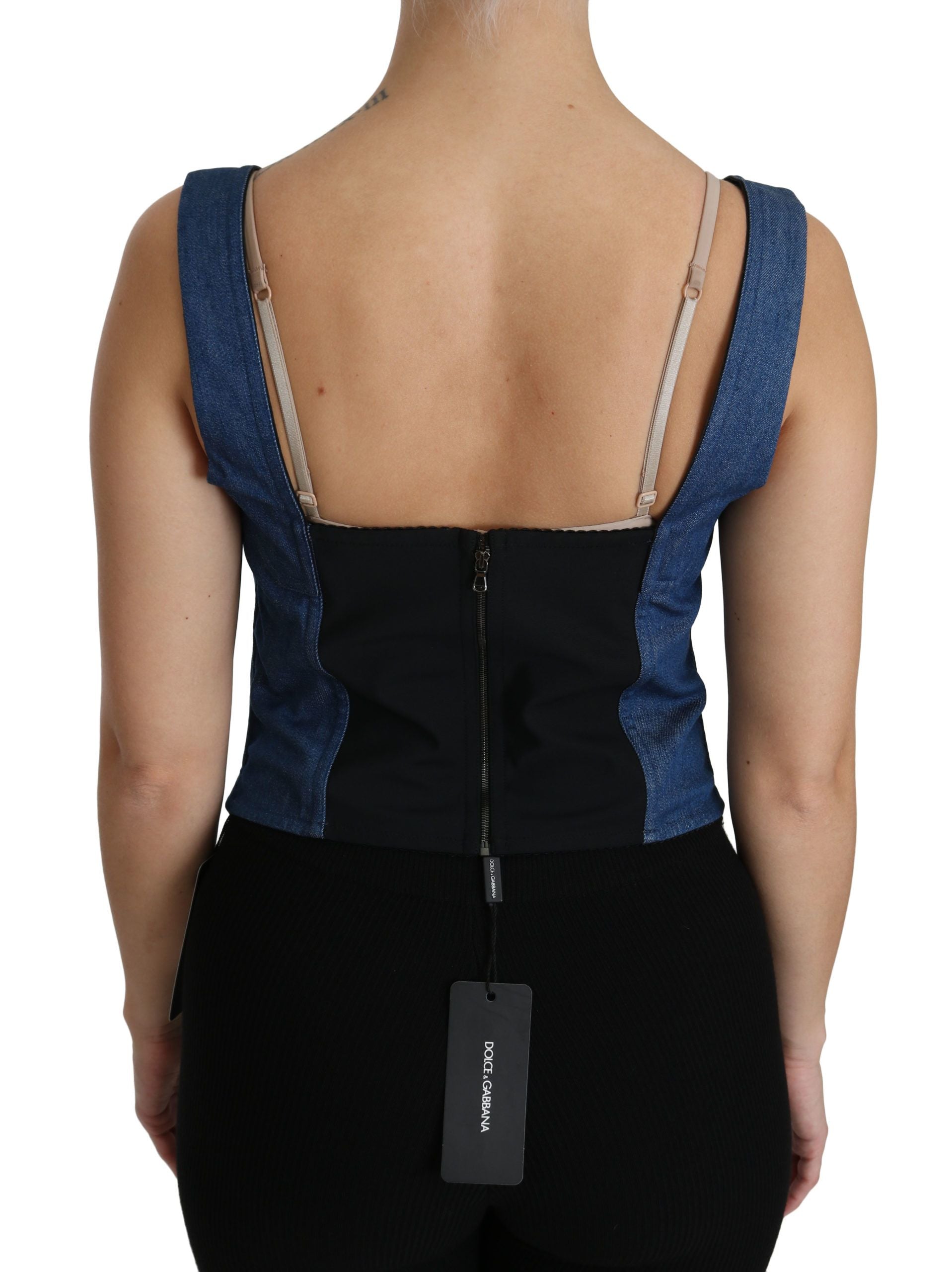 Dolce & Gabbana Blue Sleeveless Bustier Blouse Cotton Top Dolce & Gabbana