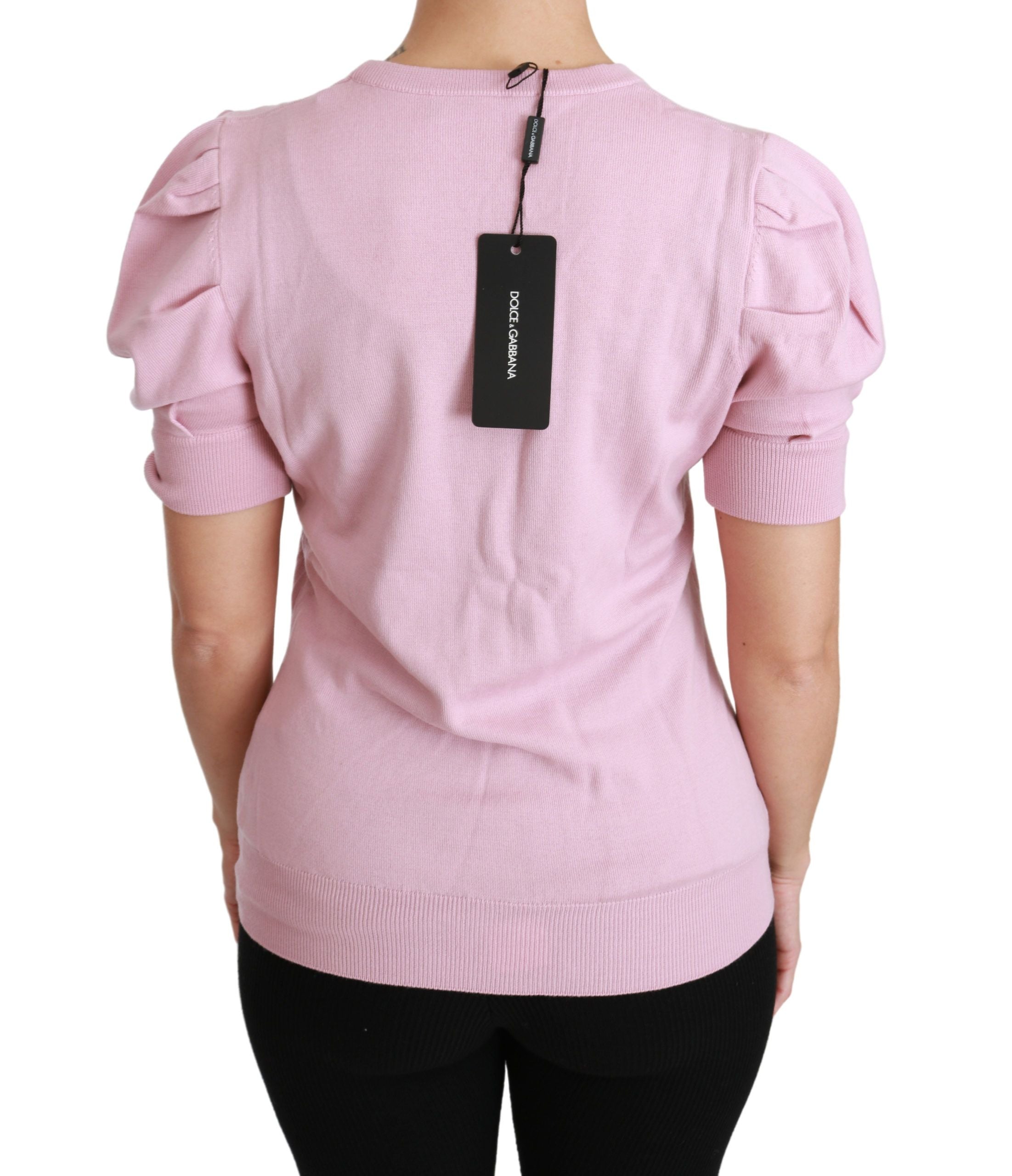 Dolce & Gabbana Pink Floral Embroidered Blouse Wool Top Dolce & Gabbana