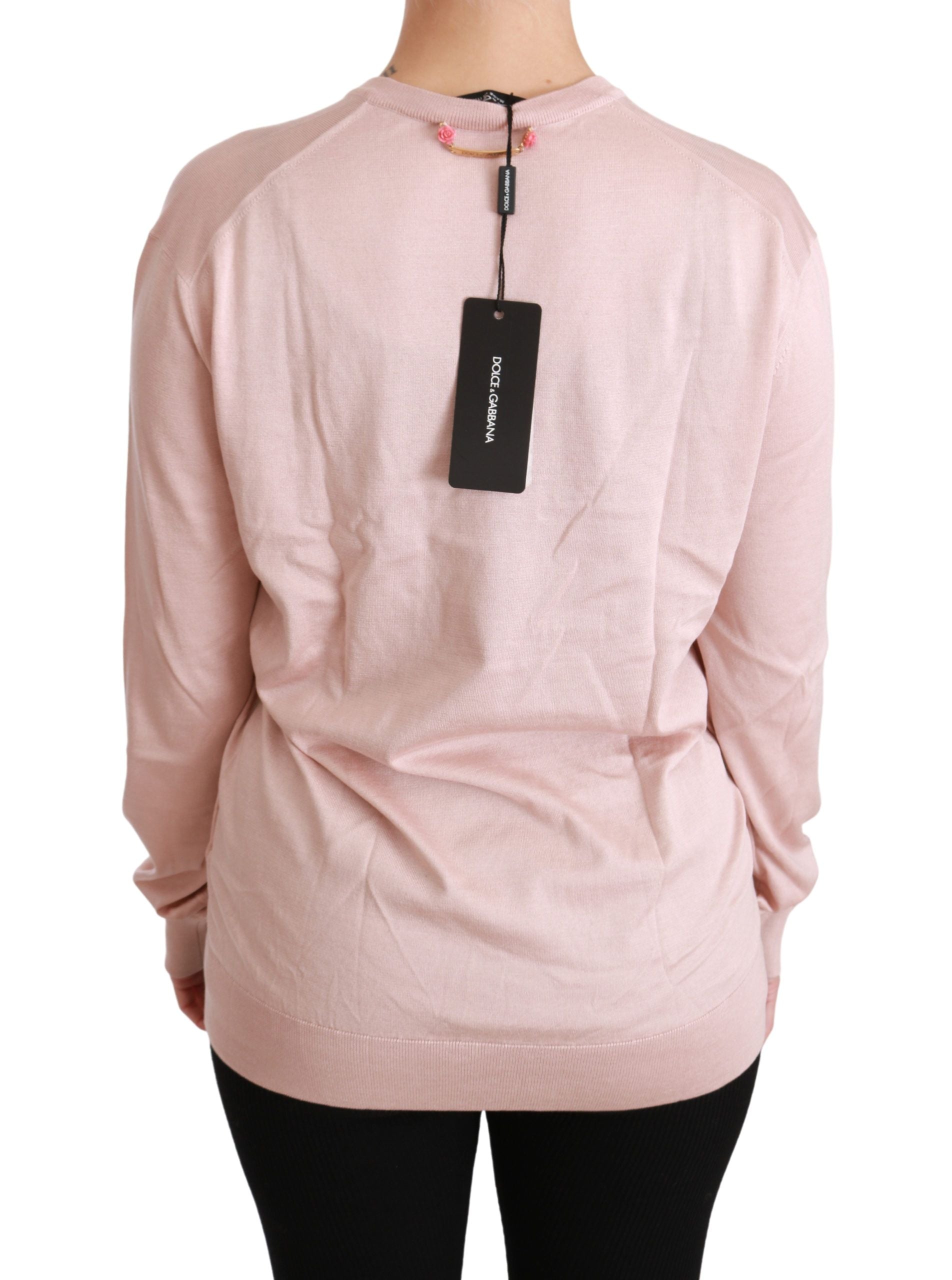 Dolce & Gabbana Pink Floral Embellished Pullover Silk Sweater Dolce & Gabbana