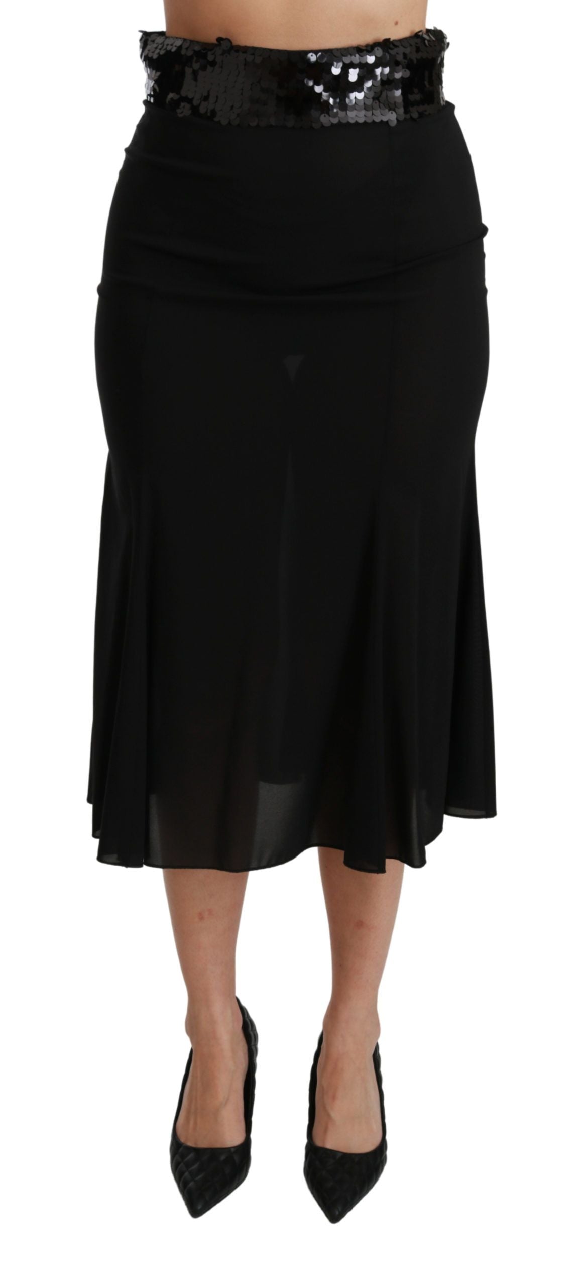Dolce & Gabbana Black High Waist Mermaid Midi Silk Skirt Dolce & Gabbana