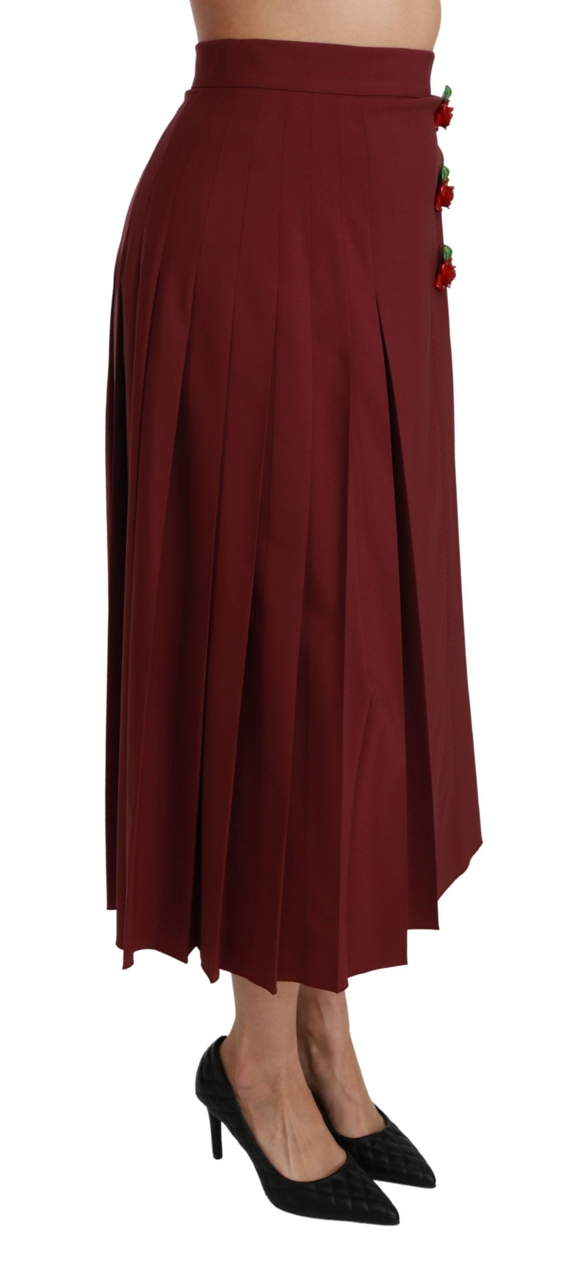 Dolce & Gabbana Red High Waist Pleated Maxi Wool Skirt Dolce & Gabbana