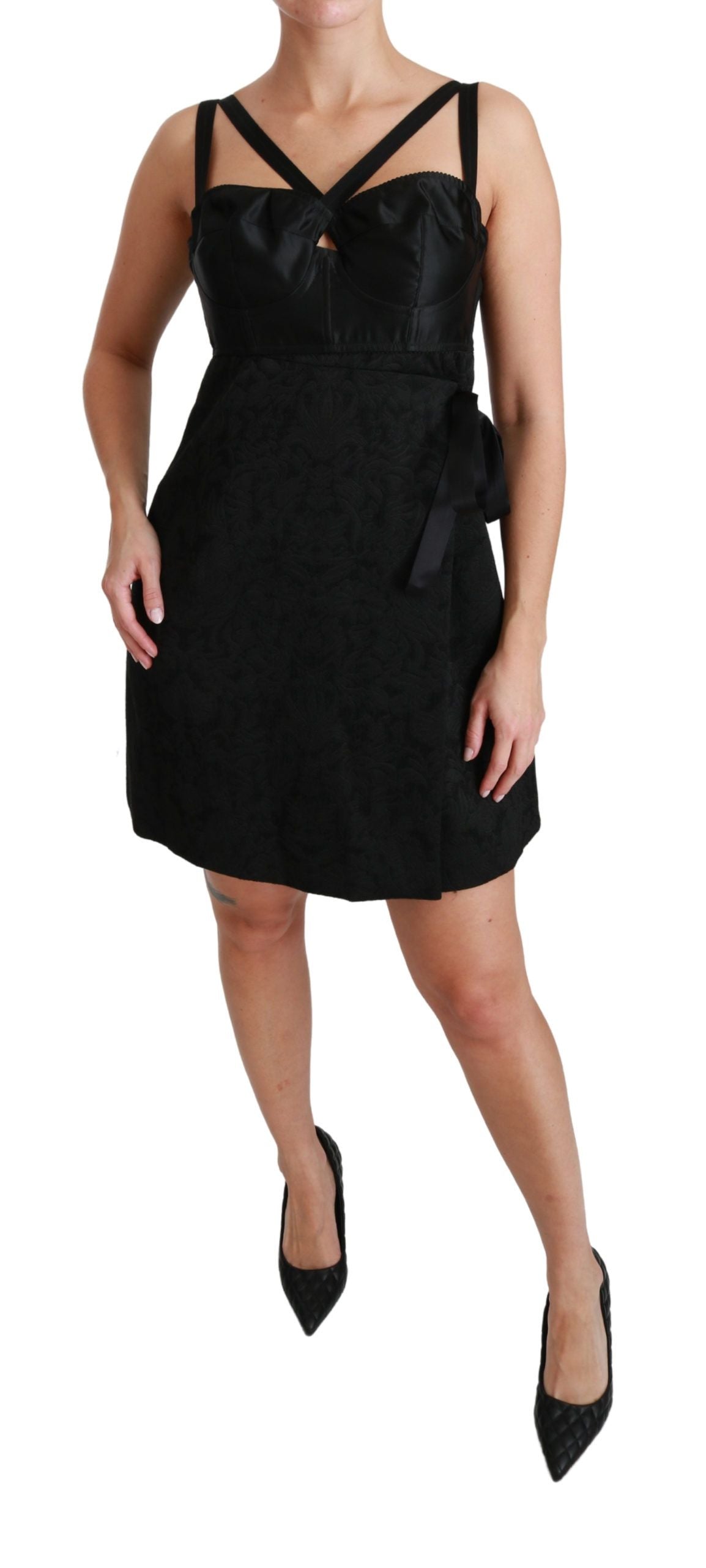 Dolce & Gabbana Black Stretch Satin Jacquard Mini Dress Dolce & Gabbana