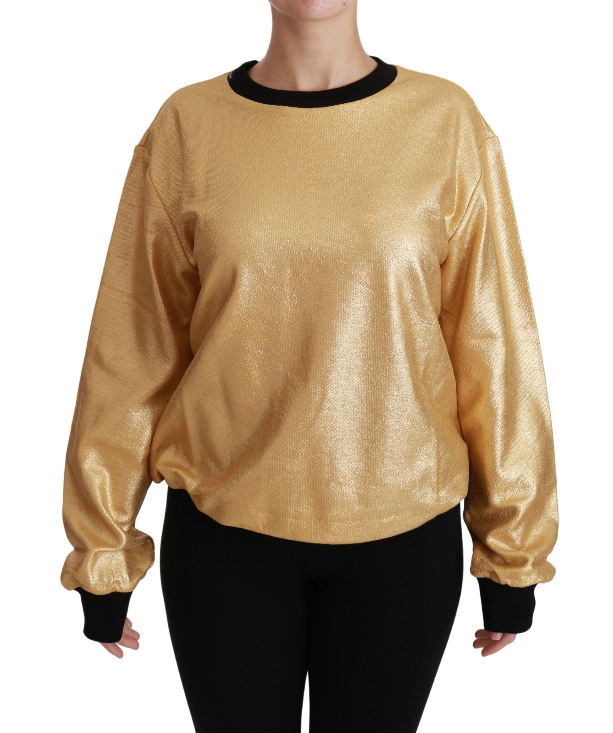 Dolce & Gabbana Gold Cotton Crewneck Pullover Sweater Dolce & Gabbana