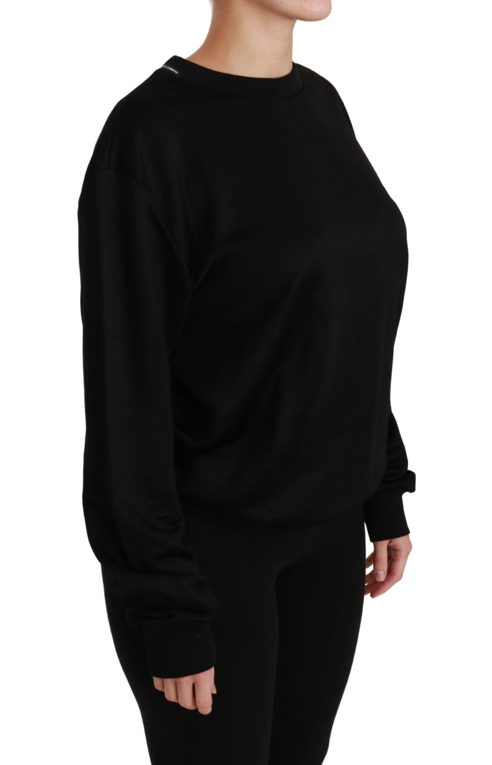 Dolce & Gabbana Black Cotton Crewneck Pullover Sweater Dolce & Gabbana