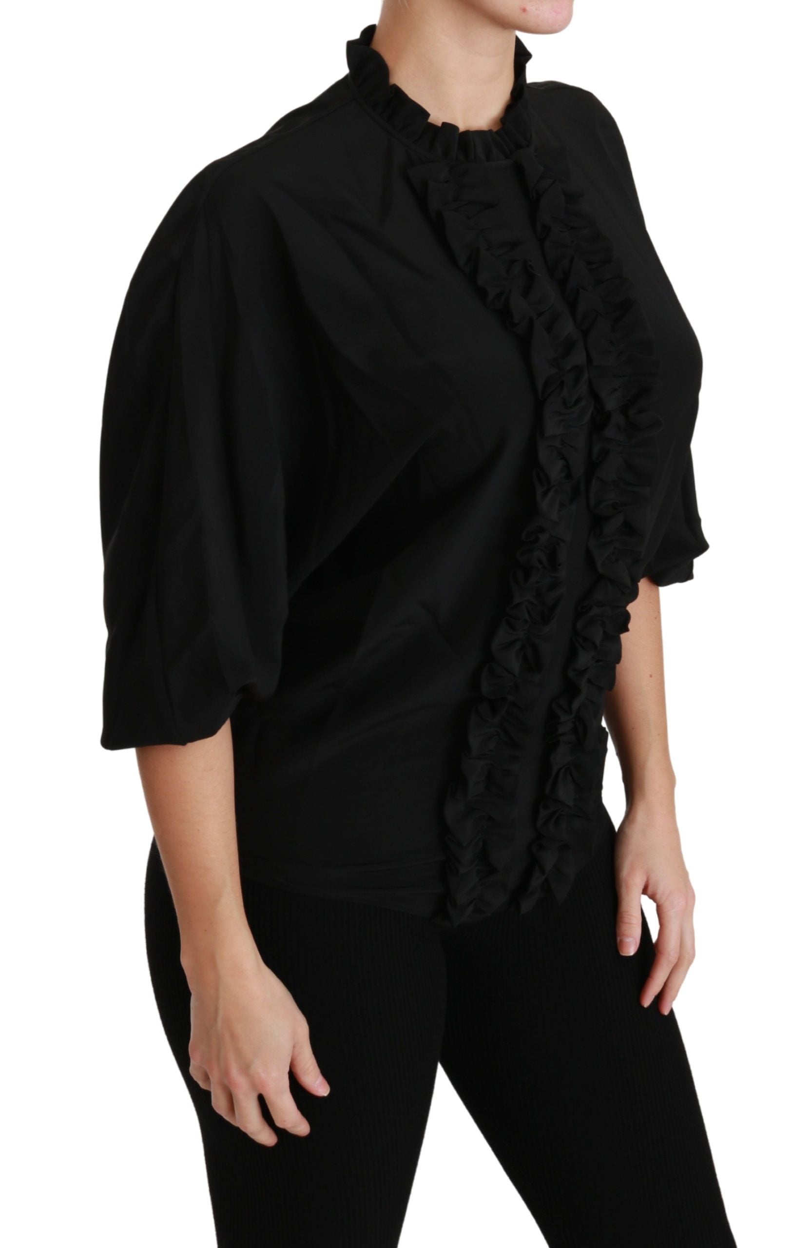 Dolce & Gabbana Black Silk Shirt Ruffled Top Blouse Dolce & Gabbana