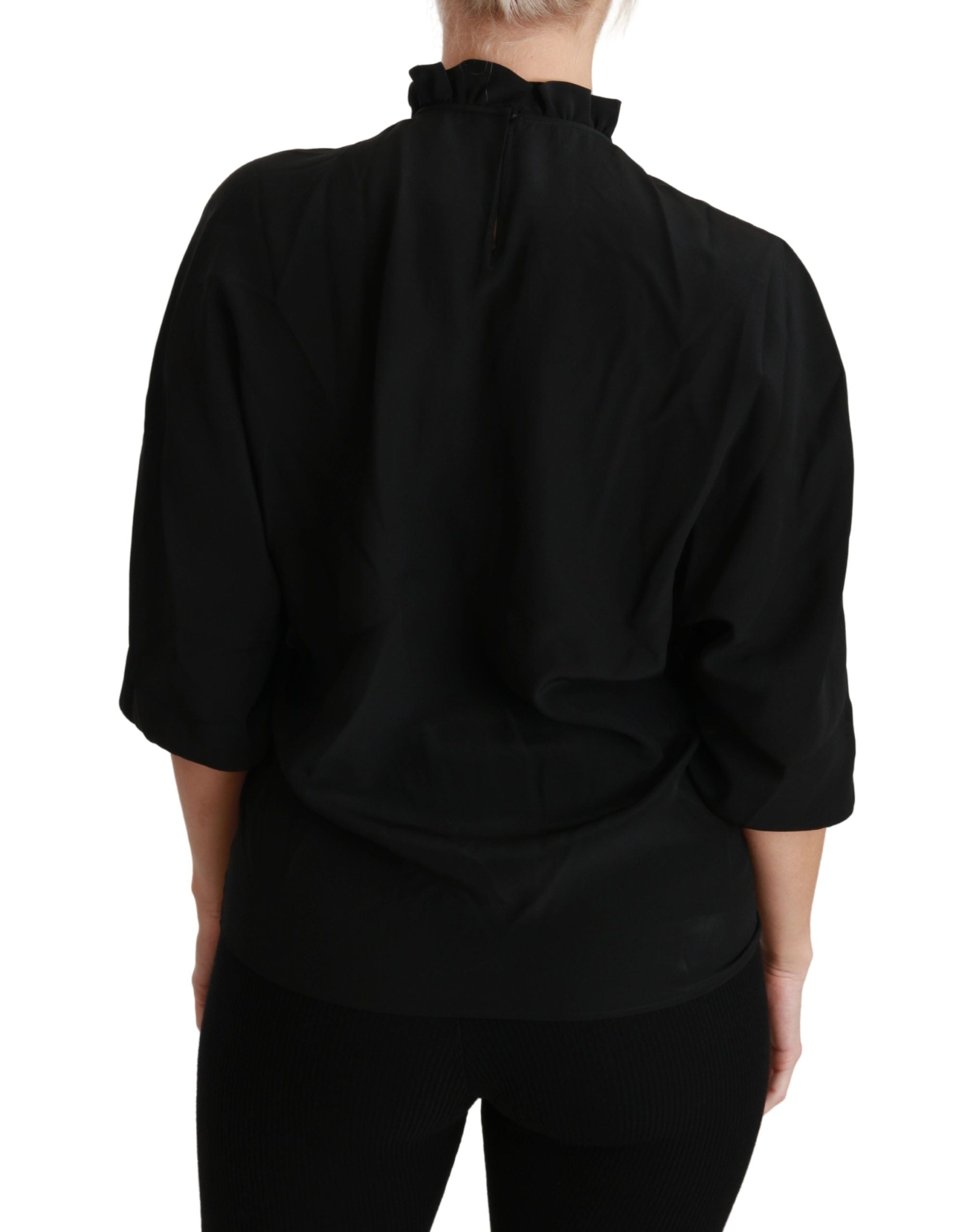 Dolce & Gabbana Black Silk Shirt Ruffled Top Blouse Dolce & Gabbana