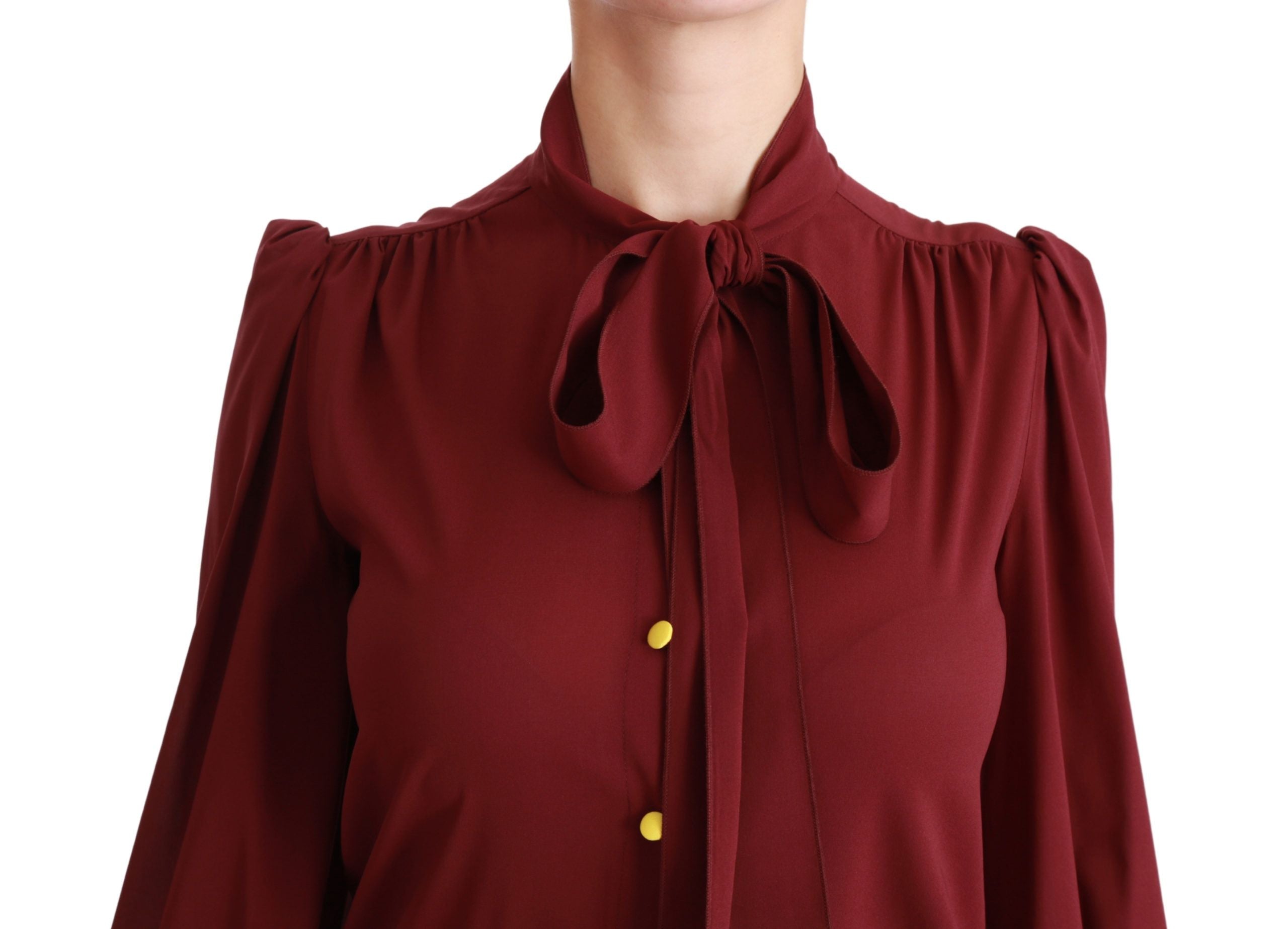 Dolce & Gabbana Maroon Long Sleeve Shirt Blouse Silk Top Dolce & Gabbana