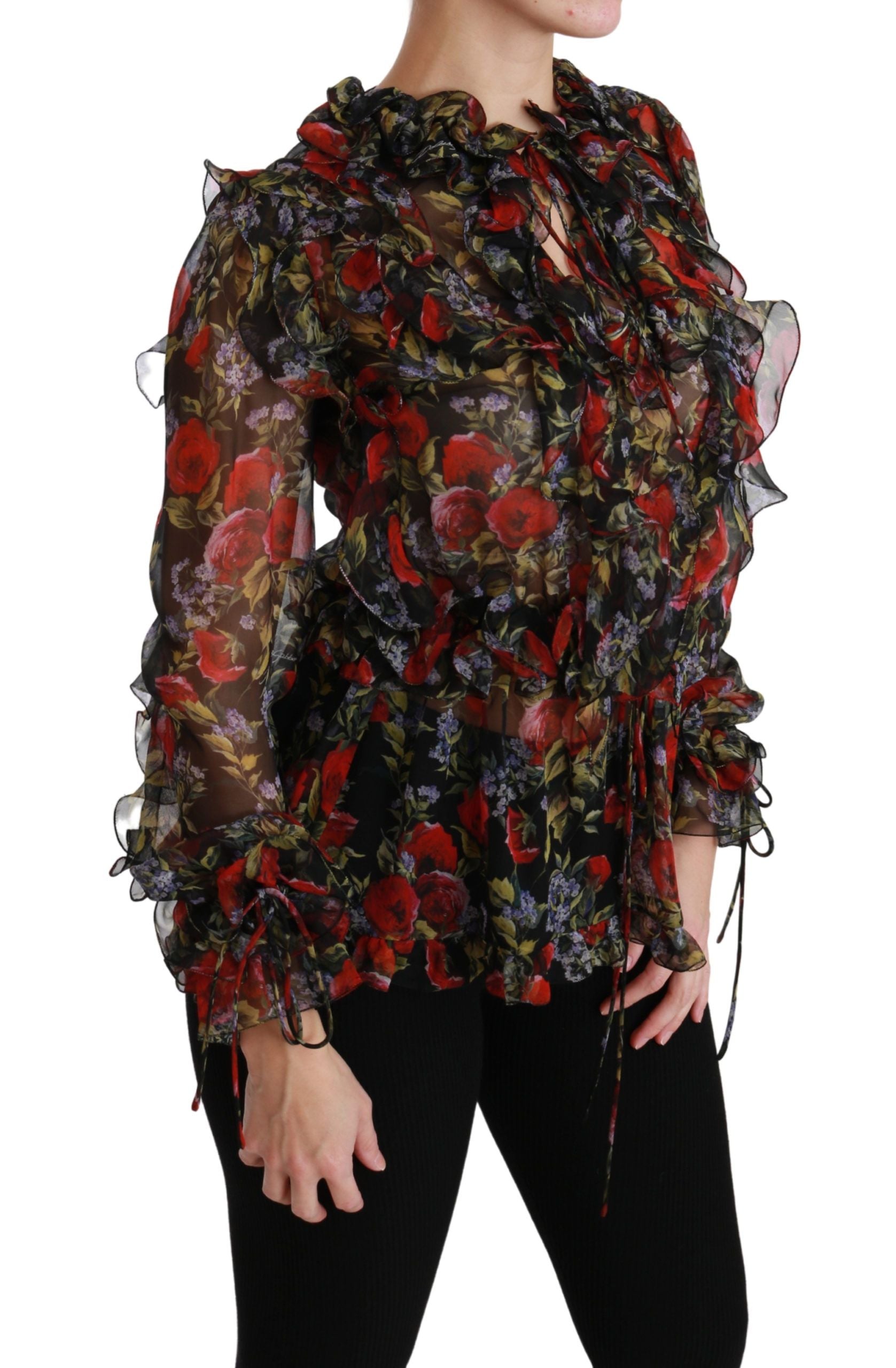 Dolce & Gabbana Black Floral Roses Blouse Silk Top Dolce & Gabbana