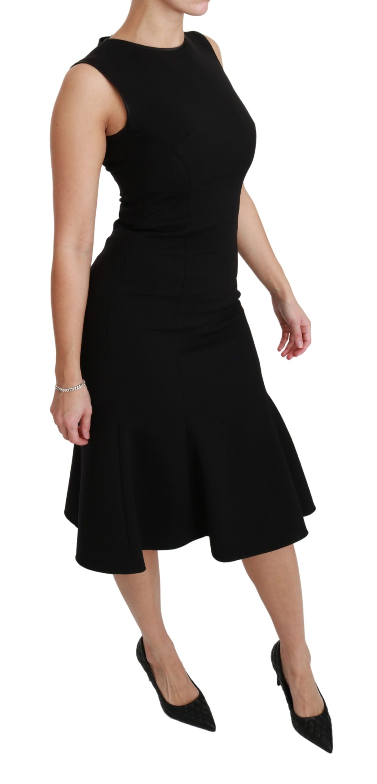 Dolce & Gabbana Black Fit Flare Wool Stretch Sheath Dress Dolce & Gabbana