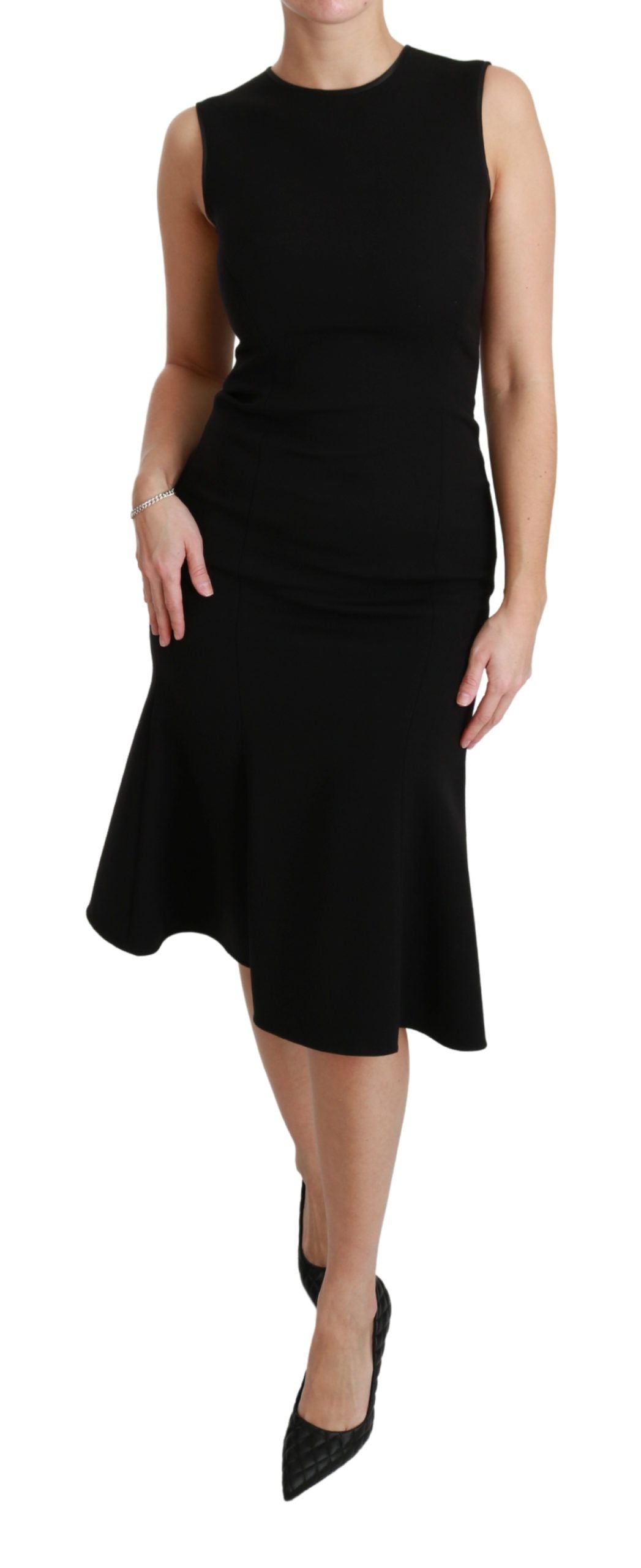 Dolce & Gabbana Black Fit Flare Wool Stretch Sheath Dress Dolce & Gabbana