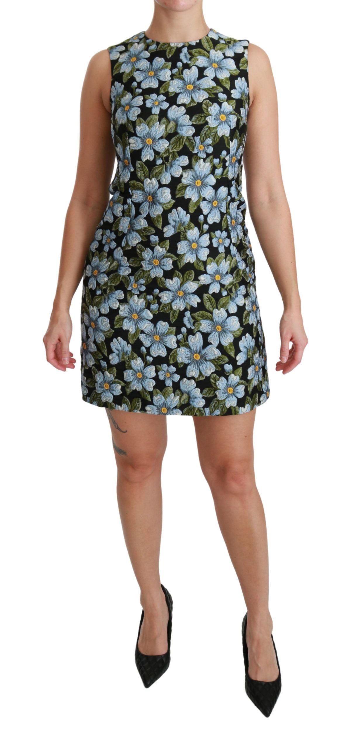 Dolce & Gabbana Blue Floral Brocade Gown Shift Dress Dolce & Gabbana