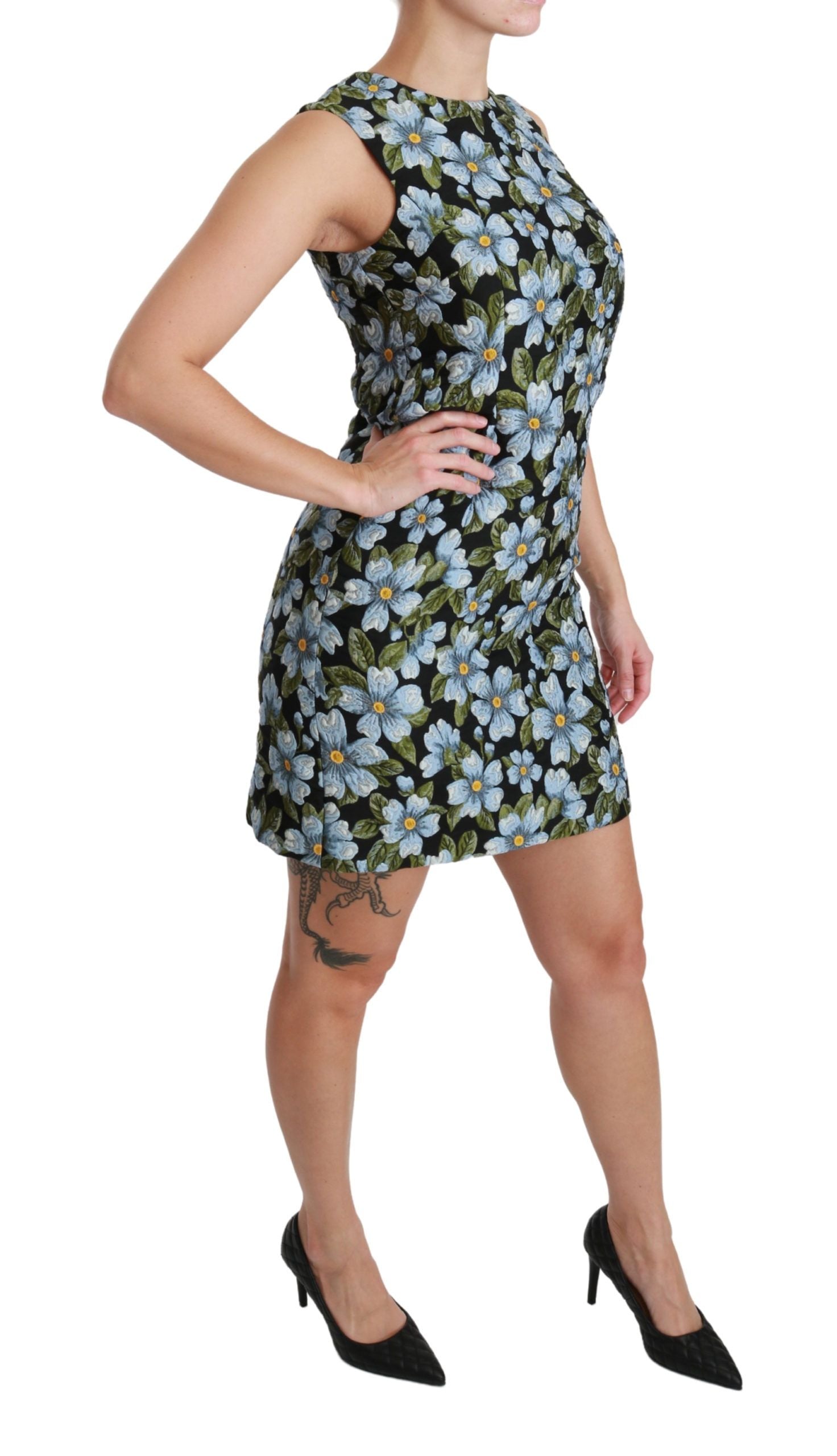 Dolce & Gabbana Blue Floral Brocade Gown Shift Dress Dolce & Gabbana