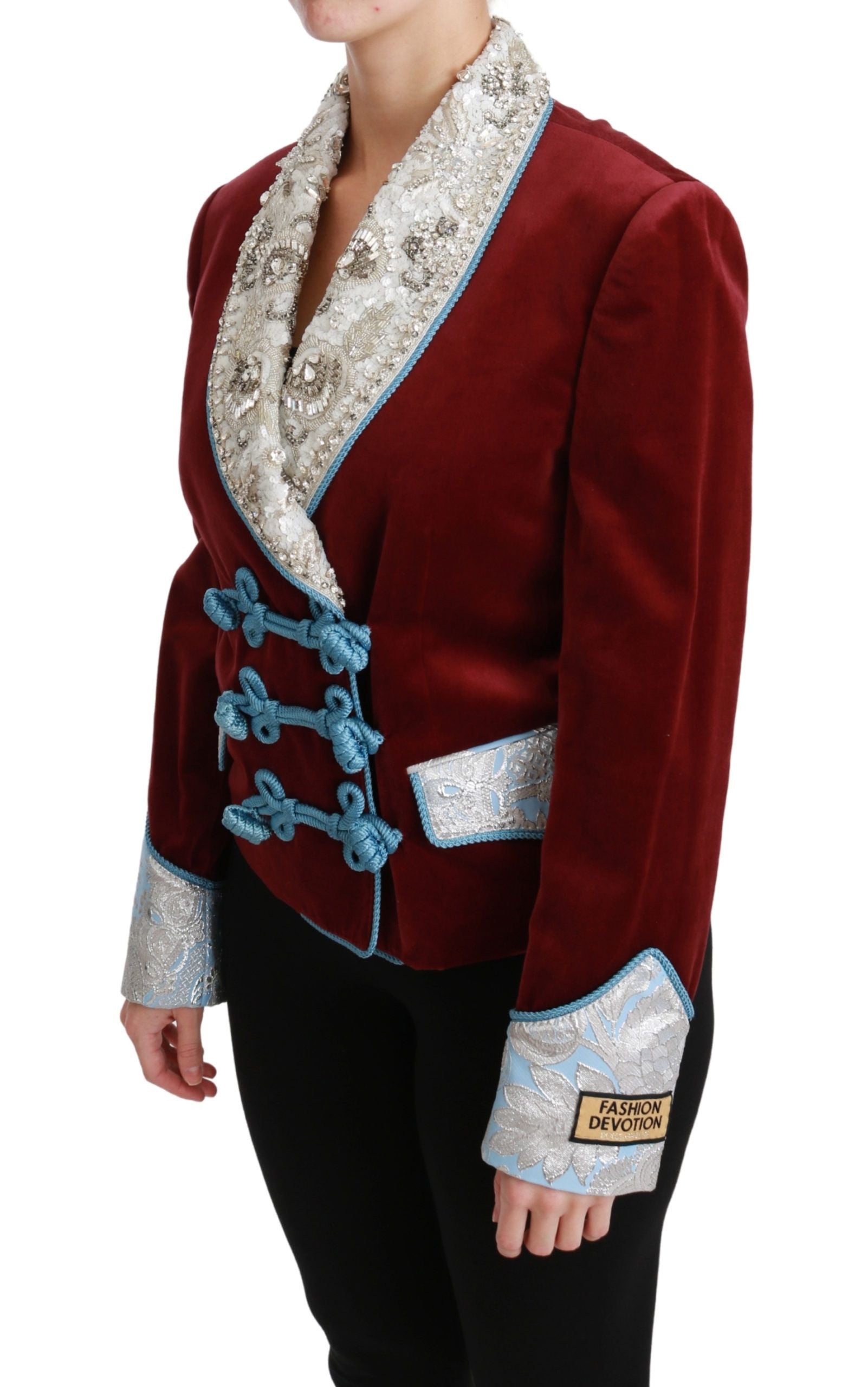 Dolce & Gabbana Red Velvet Baroque Crystal Blazer Jacket Dolce & Gabbana