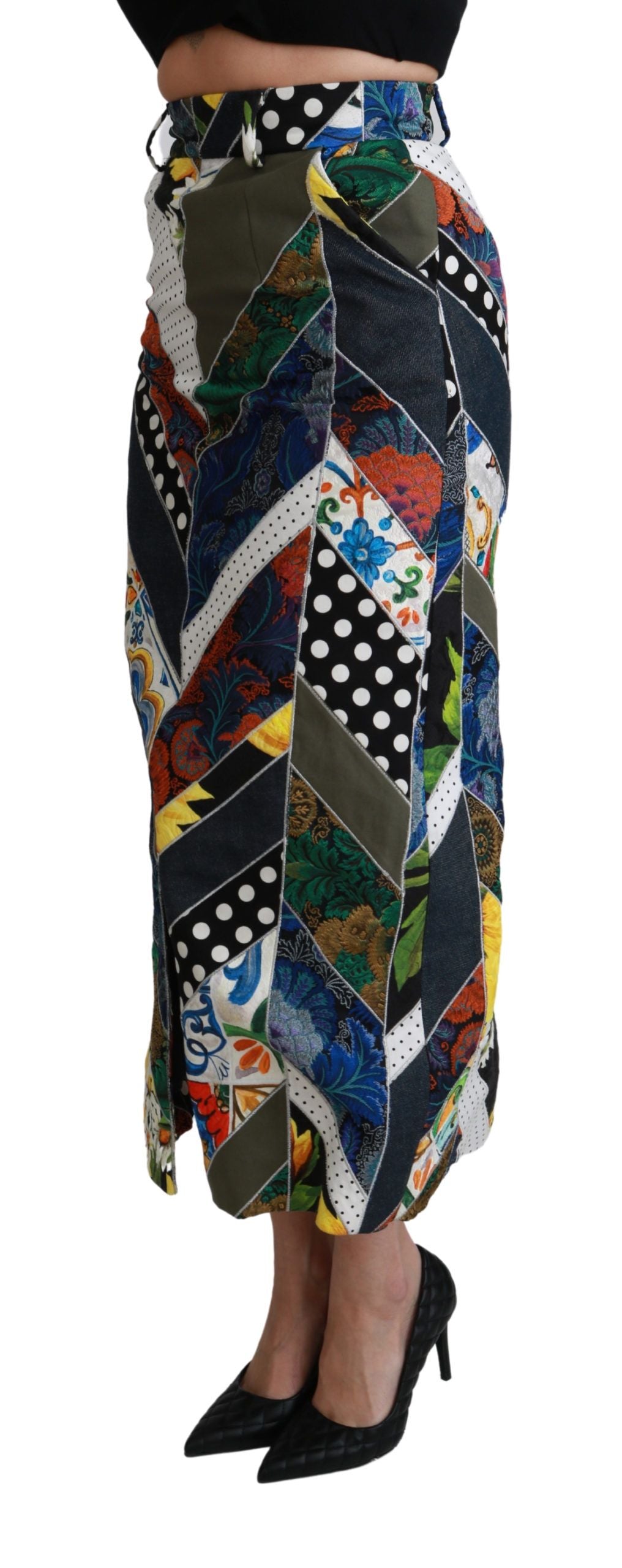Dolce & Gabbana Multicolor Silk Geometric High Waist Maxi Skirt Dolce & Gabbana