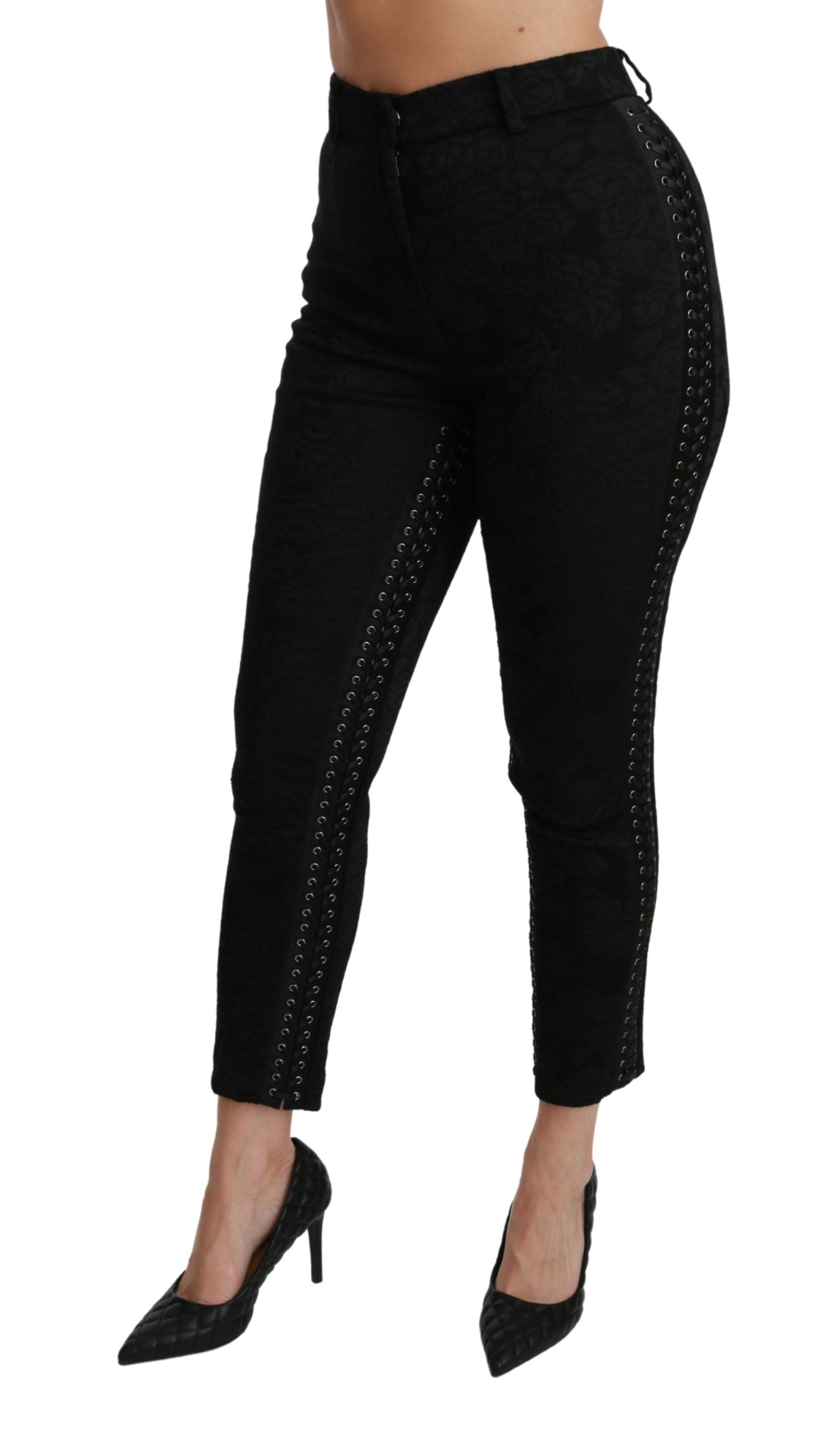 Dolce & Gabbana Black Brocade Skinny High Waist Pants Dolce & Gabbana