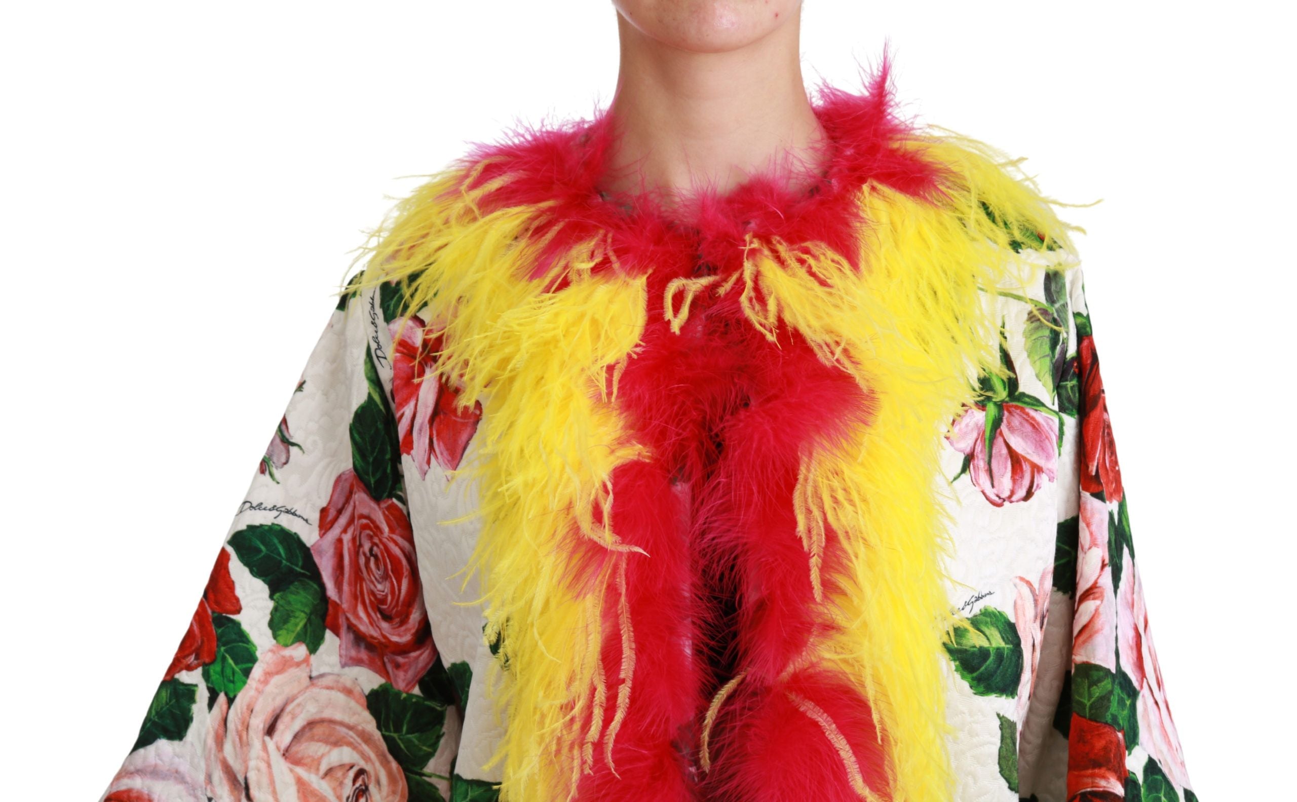 Dolce & Gabbana White Floral Coat Capte Fur Roses Jacket Dolce & Gabbana
