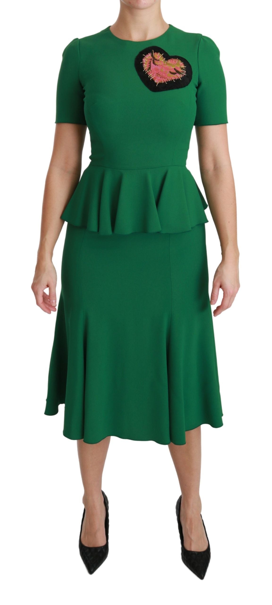 Dolce & Gabbana Green Heart Patch Mermaid Midi Viscose Dress Dolce & Gabbana