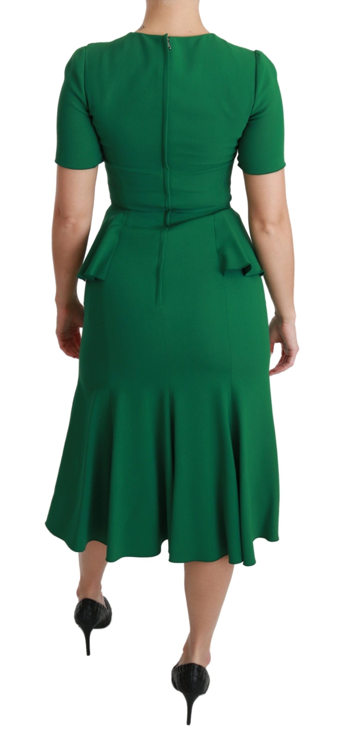 Dolce & Gabbana Green Heart Patch Mermaid Midi Viscose Dress Dolce & Gabbana