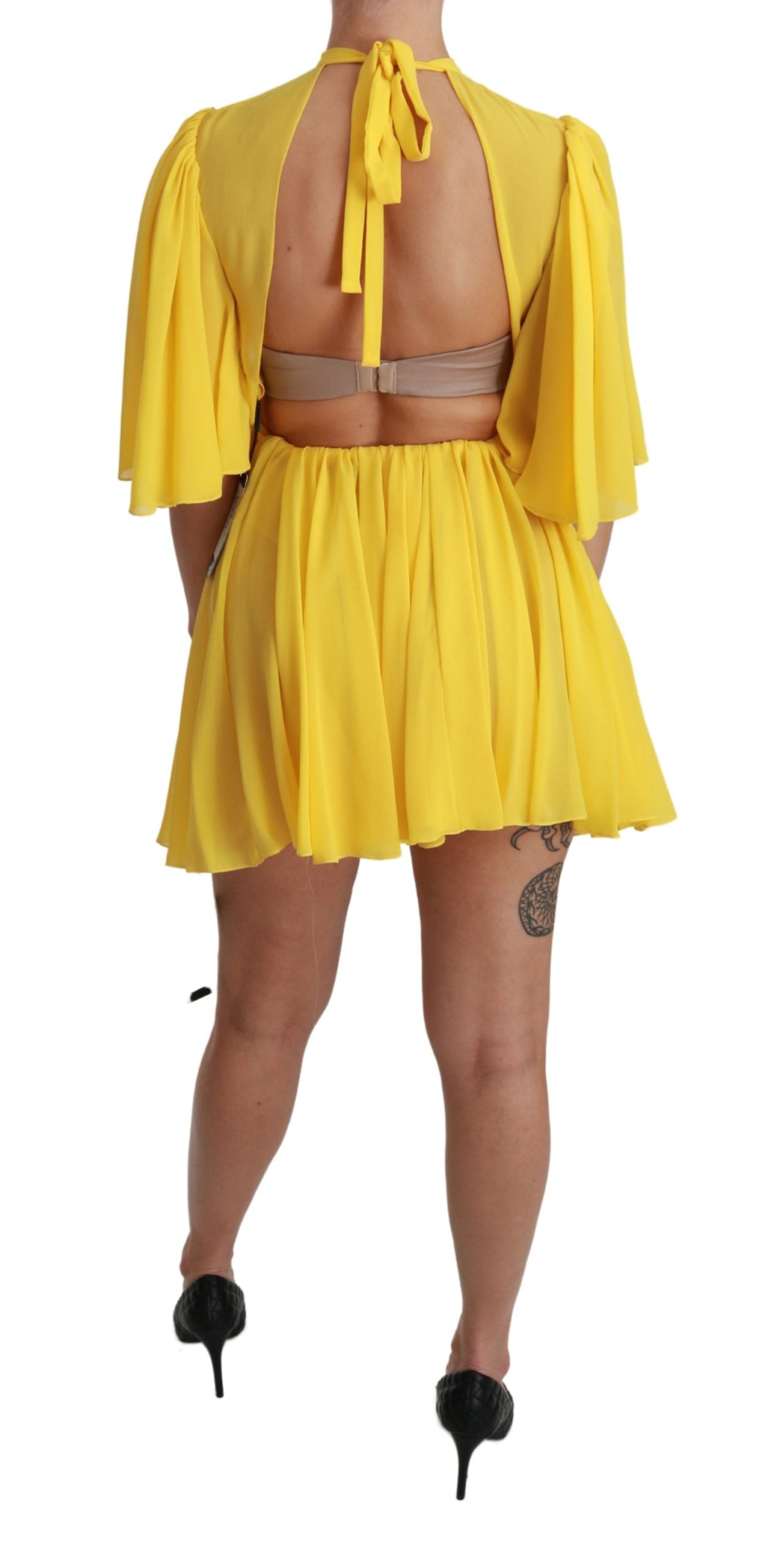 Dolce & Gabbana Yellow Pleated A-line Mini 100% Silk Dress Dolce & Gabbana