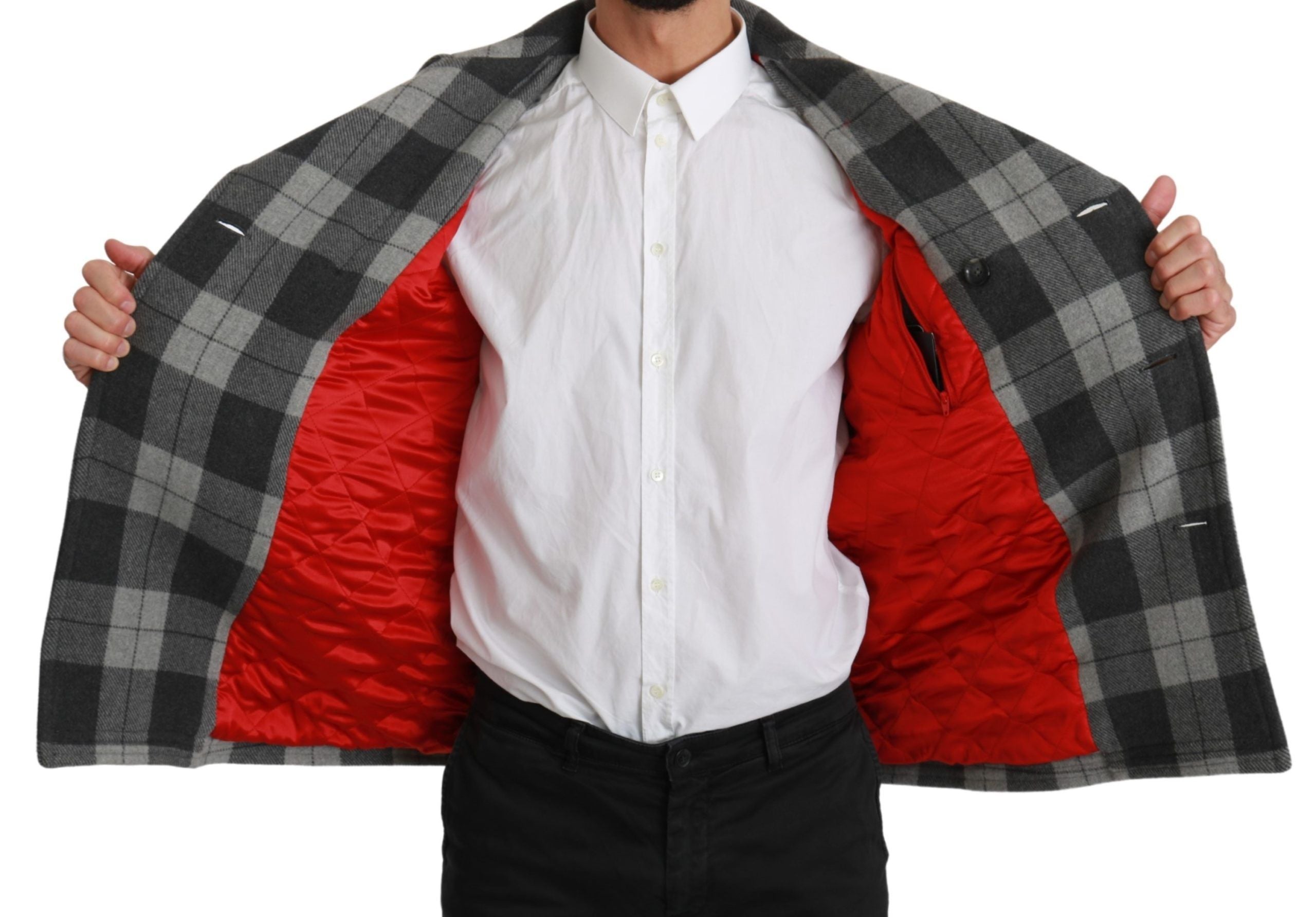 Dolce & Gabbana Gray Check Wool Cashmere Coat Jacket Dolce & Gabbana