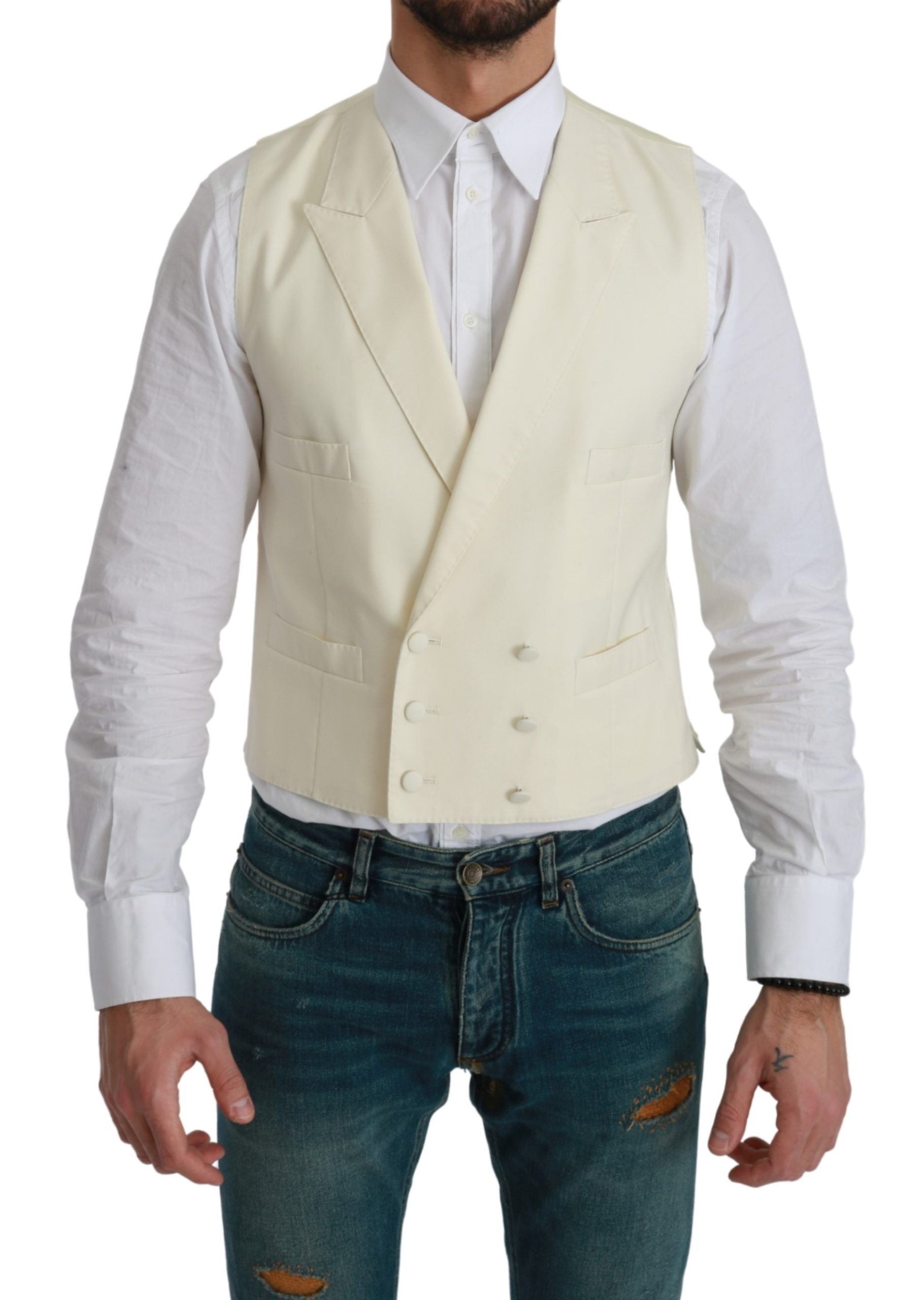 Dolce & Gabbana White Waistcoat Formal Wool Vest Dolce & Gabbana